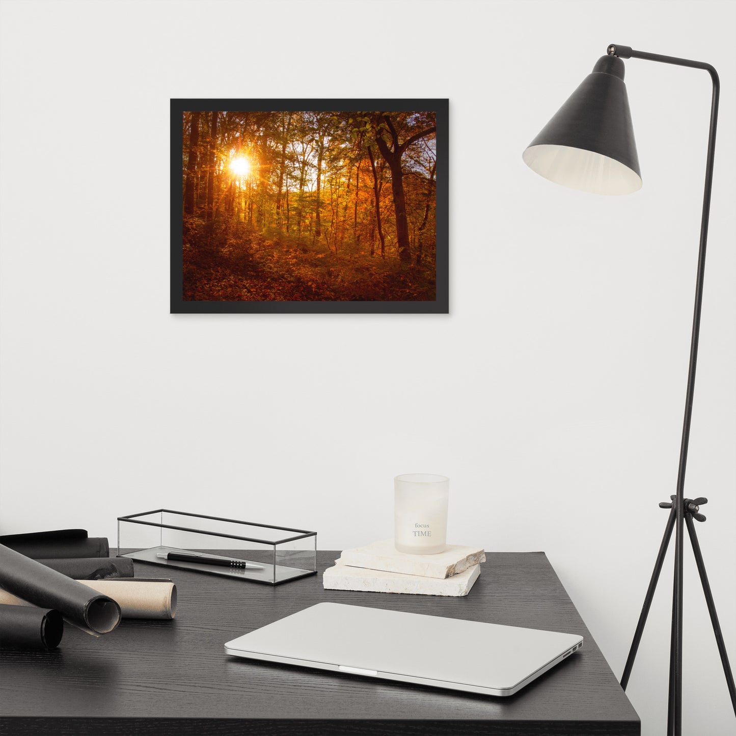 Autumn Sunset in the Trees Rural Landscape Framed Photo Paper Wall Art Prints