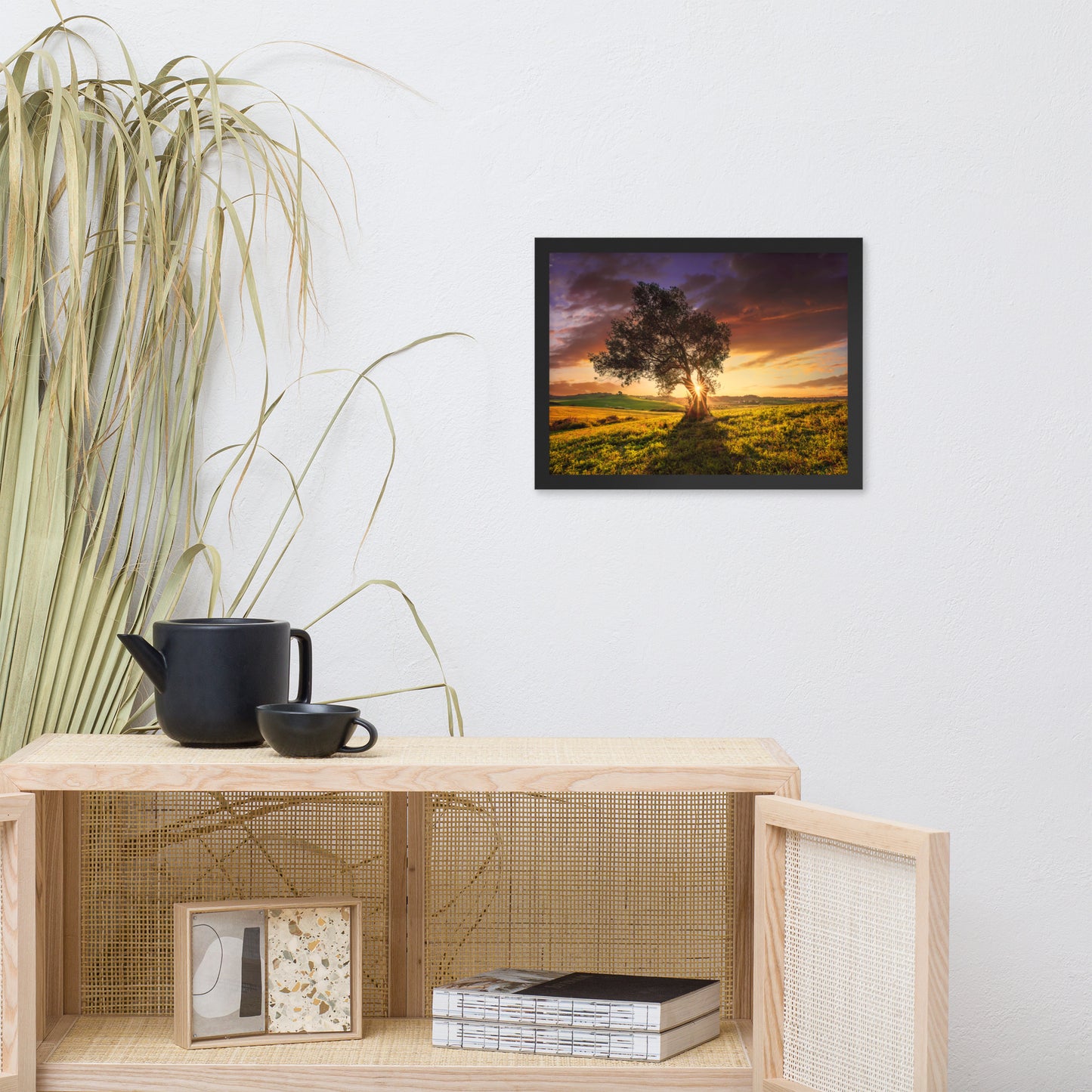Countryside Olive Tree Sunset Landscape Photo Framed Wall Art Print