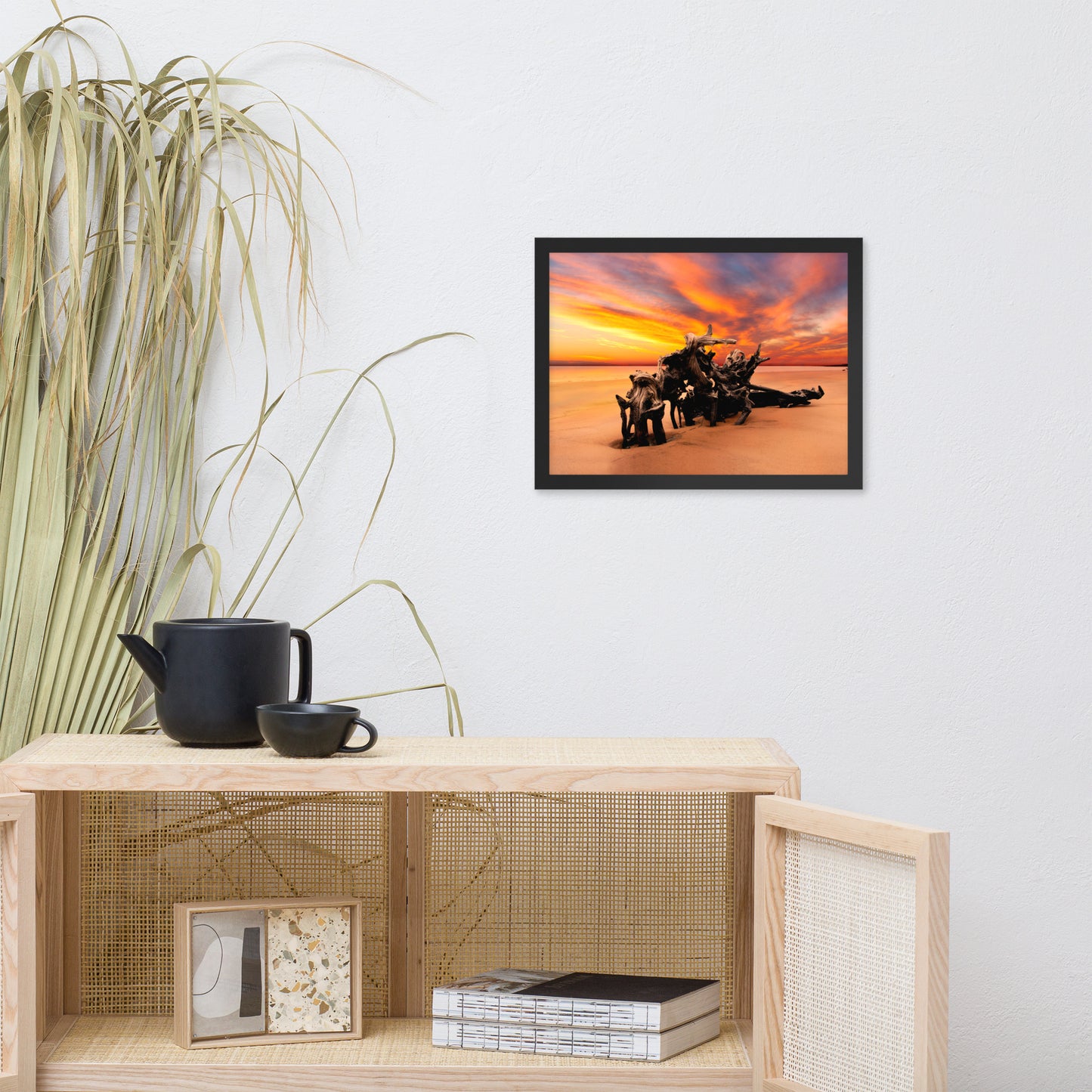 Dried Tree Roots and Sunrise Boneyard Beach Jacksonville Florida Framed Wall Art Print