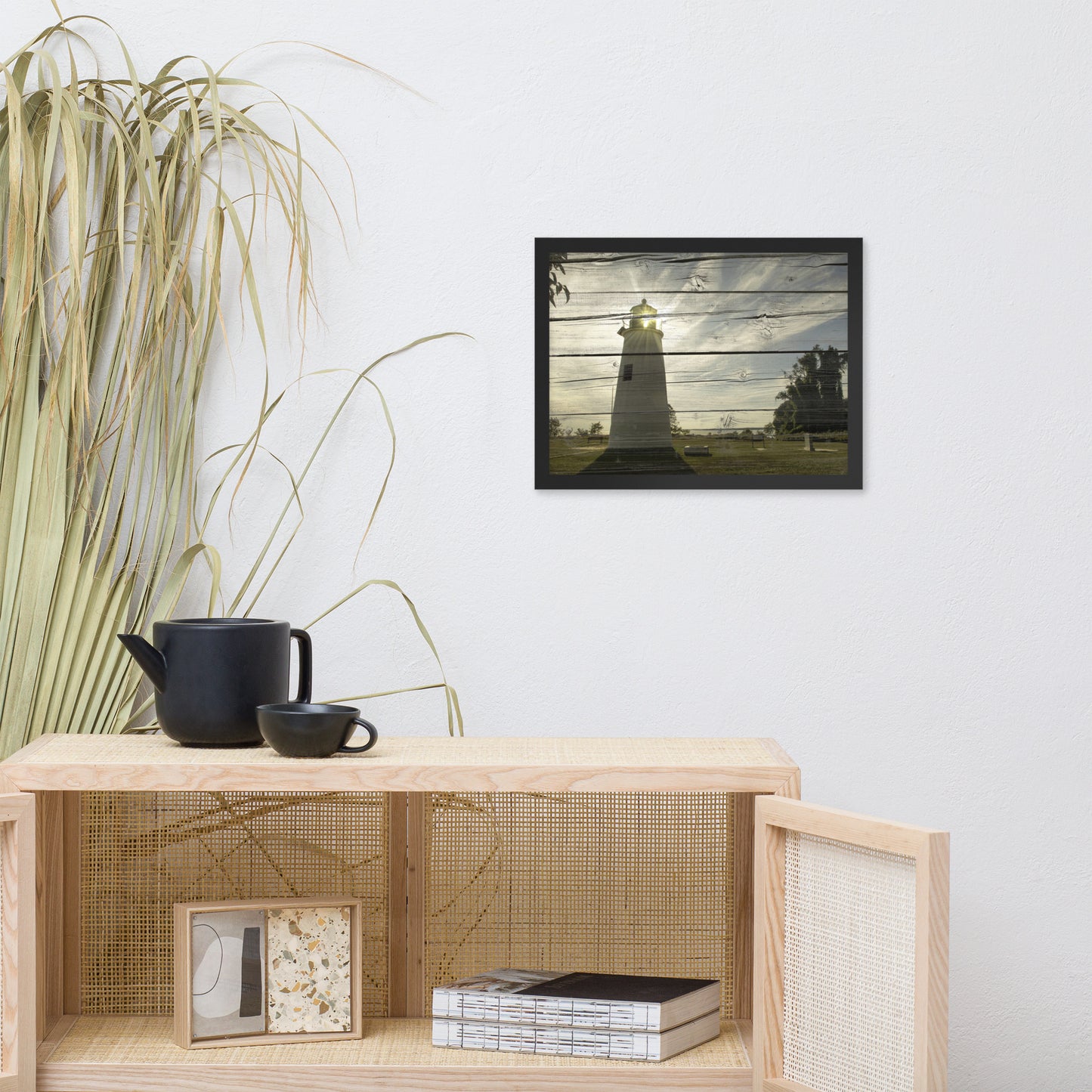 Faux Rustic Reclaimed Wood Turkey Point Lighthouse Framed Photo Wall Art Prints