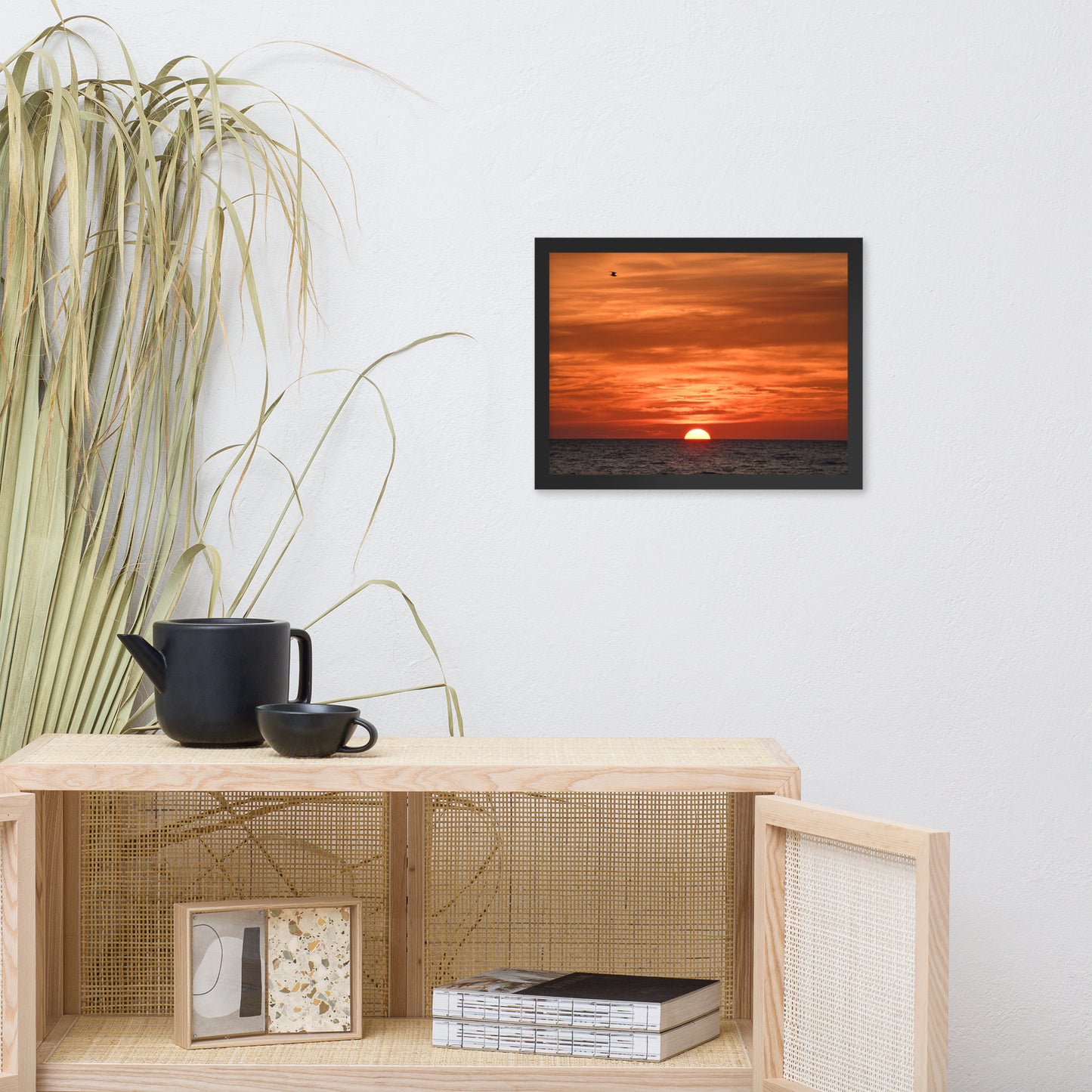 Fire in the Sky Coastal Sunset Landscape Photo Framed Wall Art Print