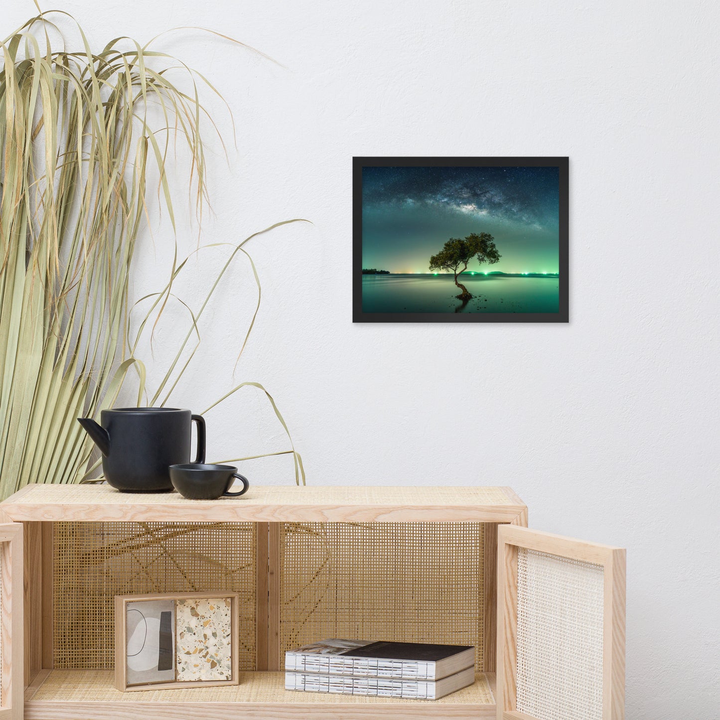 Glowing Milky Way Galaxy with Tree Framed Wall Art Prints
