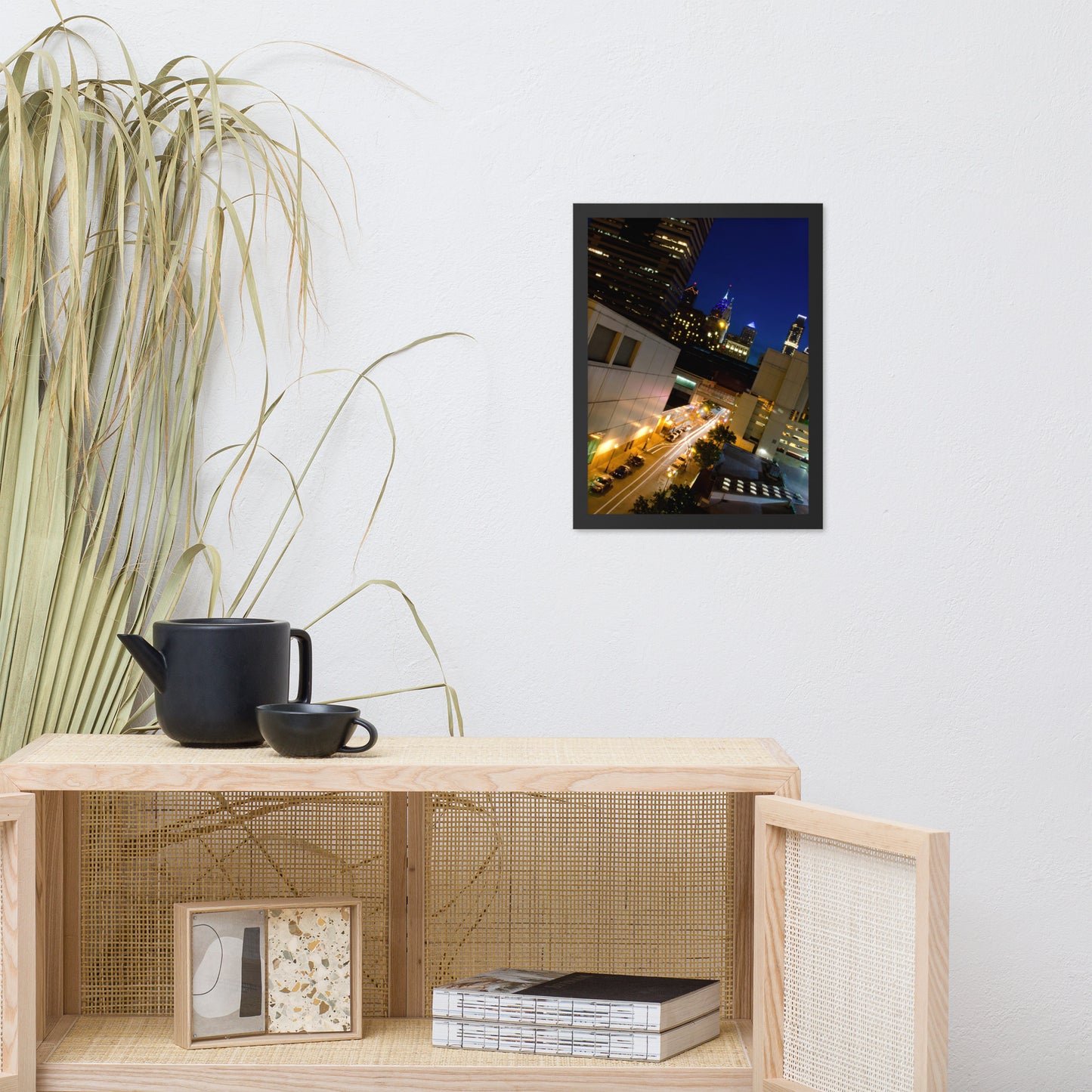 Light Trails in Philly Urban Landscape Photo Framed Wall Art Print