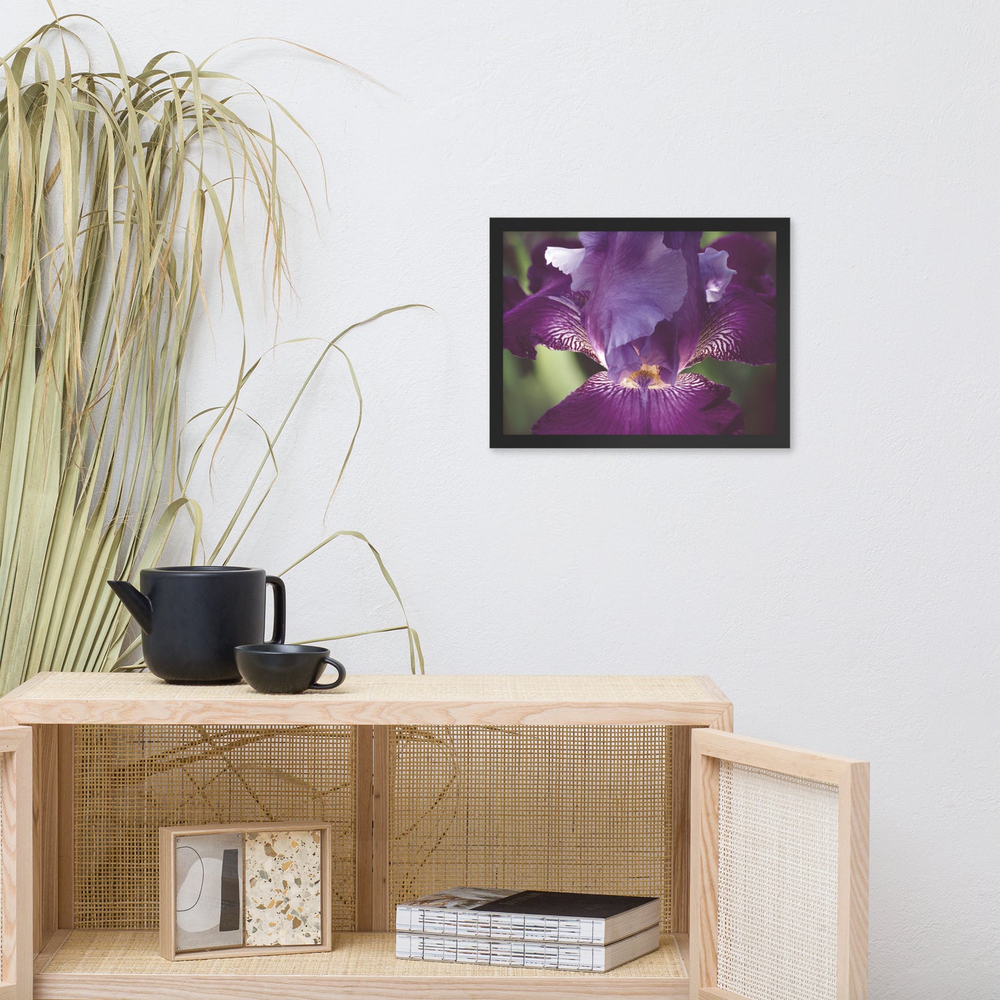 Glowing Iris Moody Midnight Floral Nature Photo Framed Wall Art Print