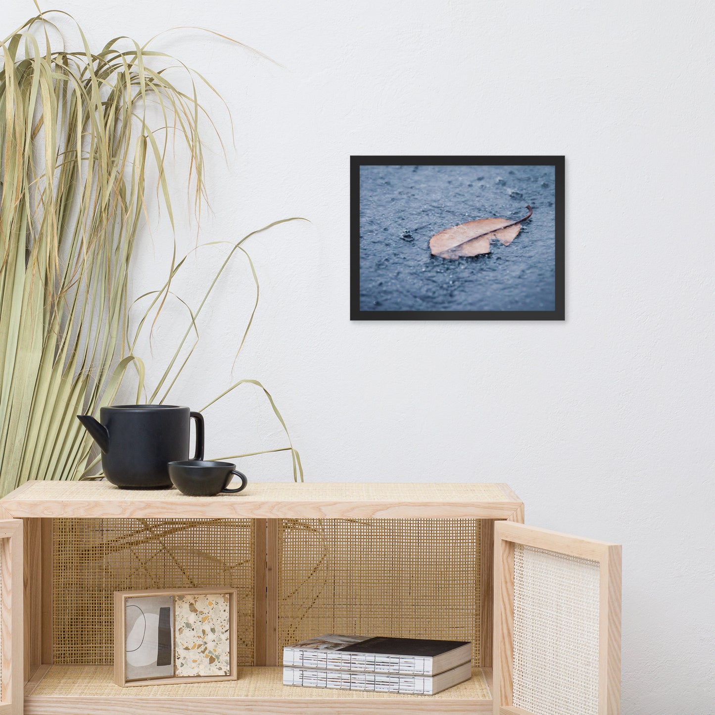 Fallen Leaf in The Rain Color Botanical Nature Photo Framed Wall Art Print