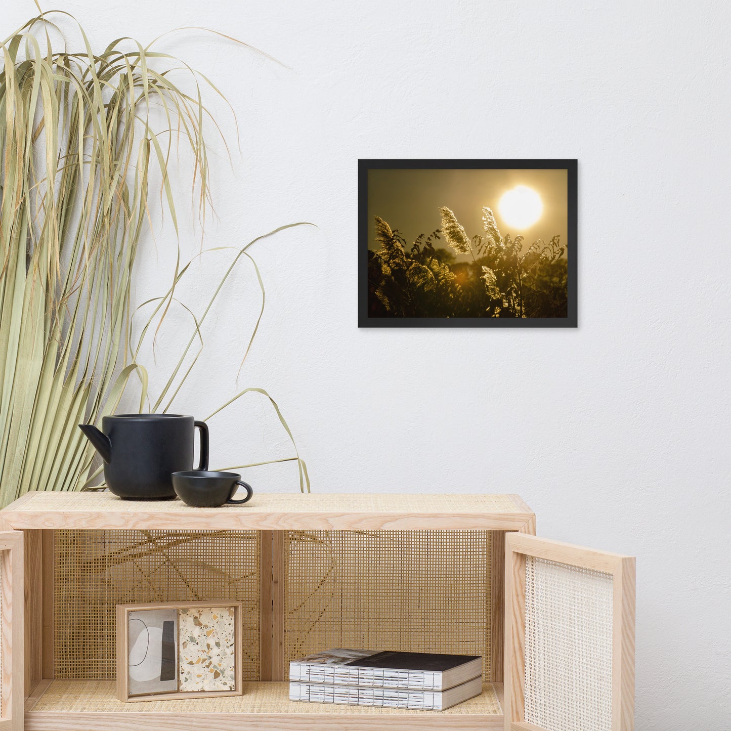 Golden Marsh Weeds Botanical Nature Photo Framed Wall Art Print