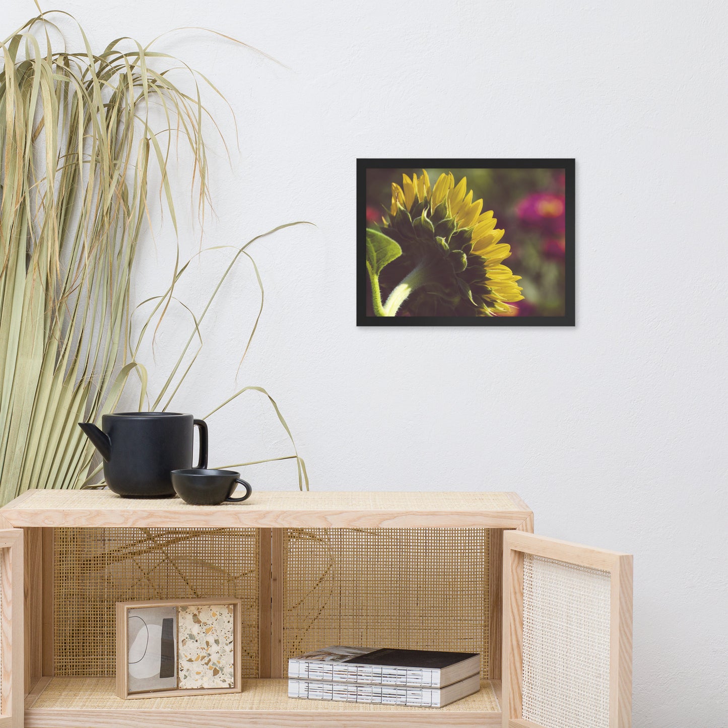 Dramatic Backside of Sunflower Grain Floral Photo Framed Wall Art Print