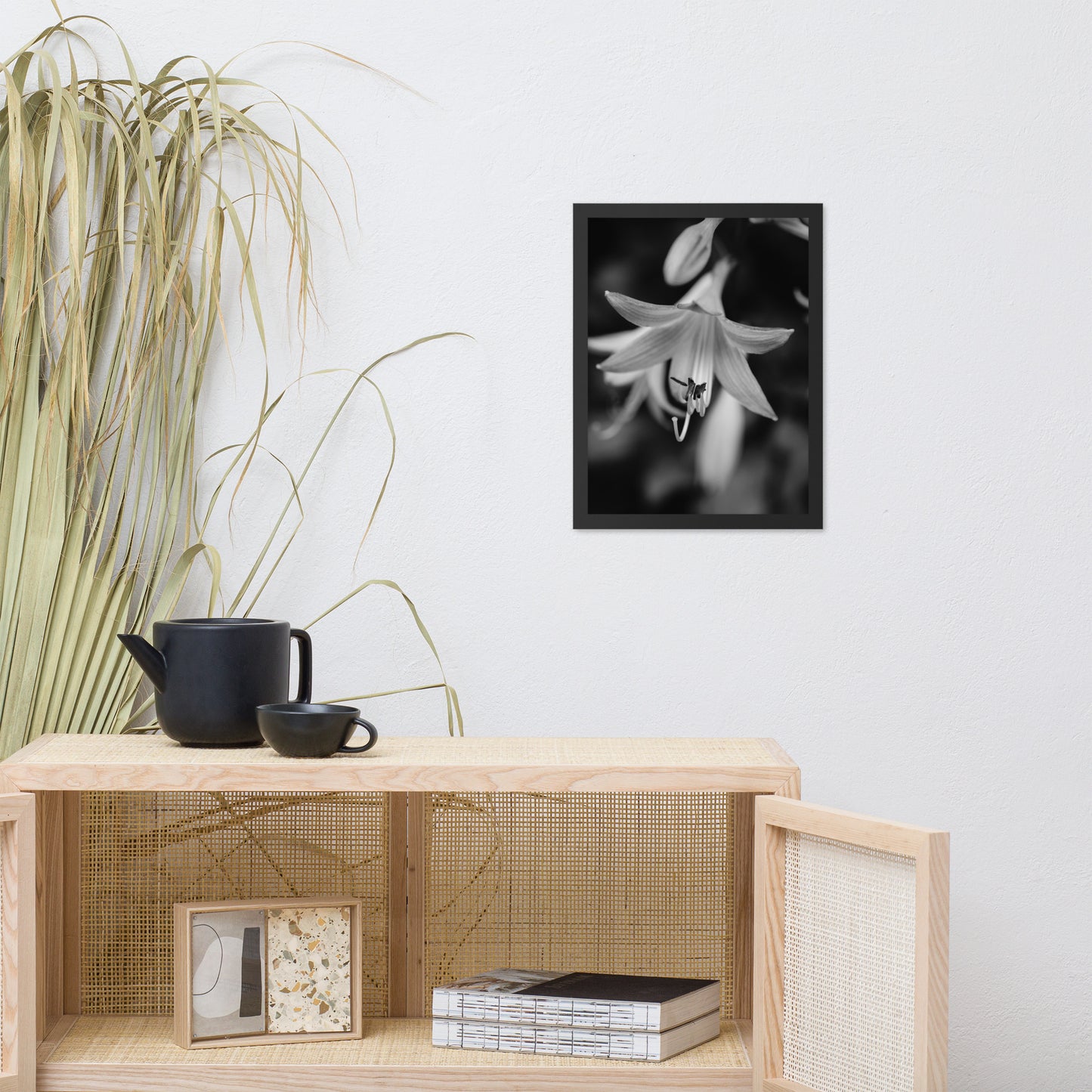 Hosta Bloom Black and White Floral Nature Photo Framed Wall Art Print