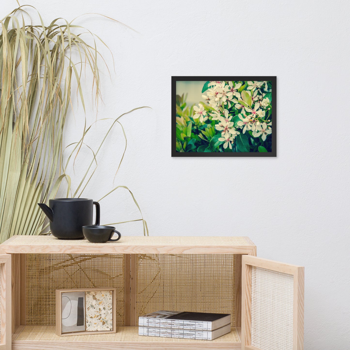 Indian Hawthorn Shrub in Bloom Colorized Floral Nature Photo Framed Wall Art Print