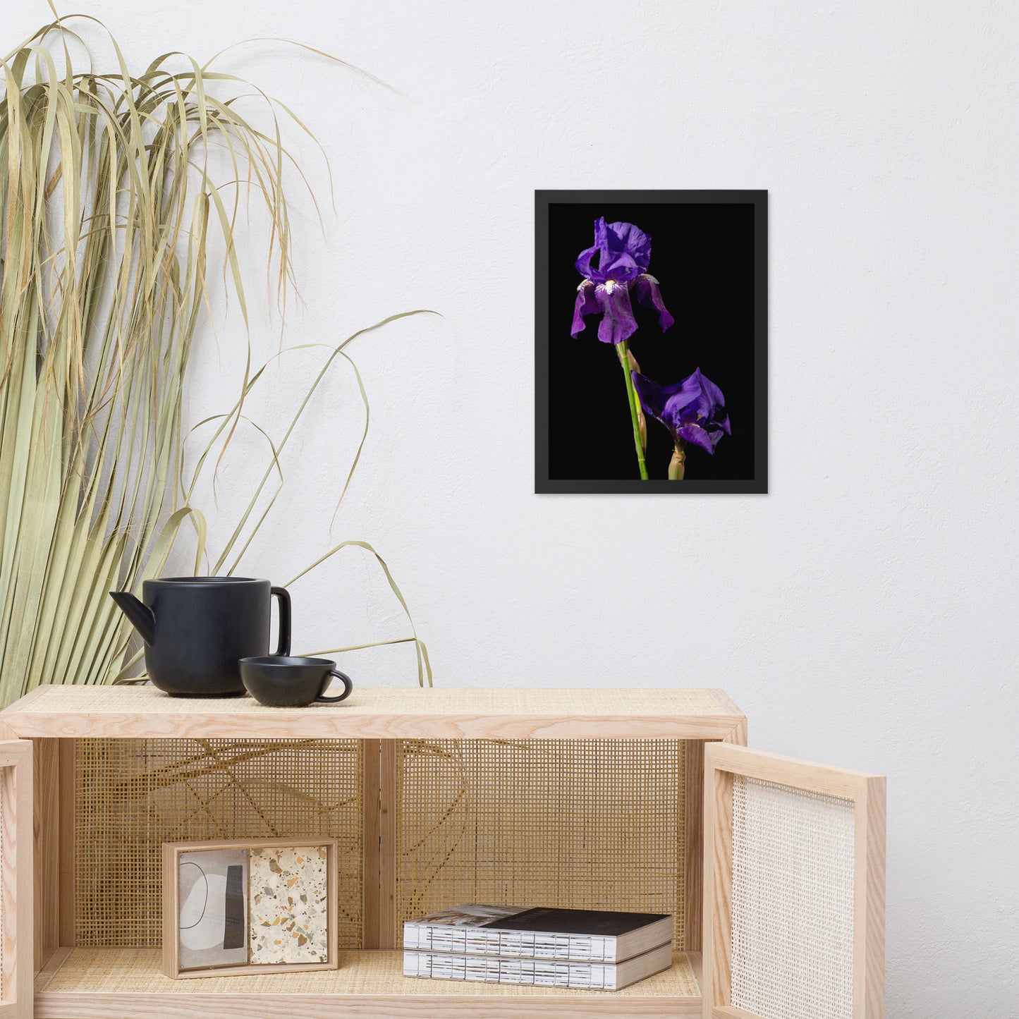 Iris on Black Floral Nature Photo Framed Wall Art Print