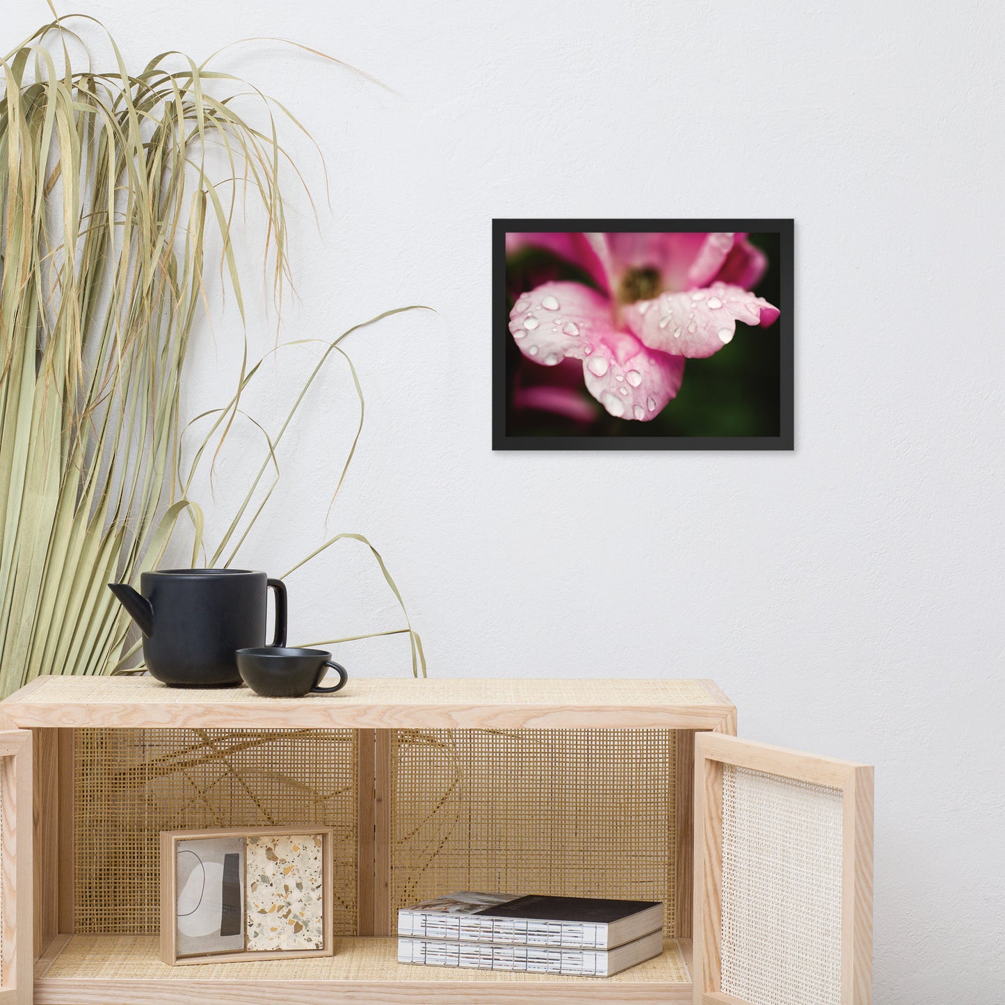 Raindrops on Wild Rose Color Floral Nature Photo Framed Wall Art Print