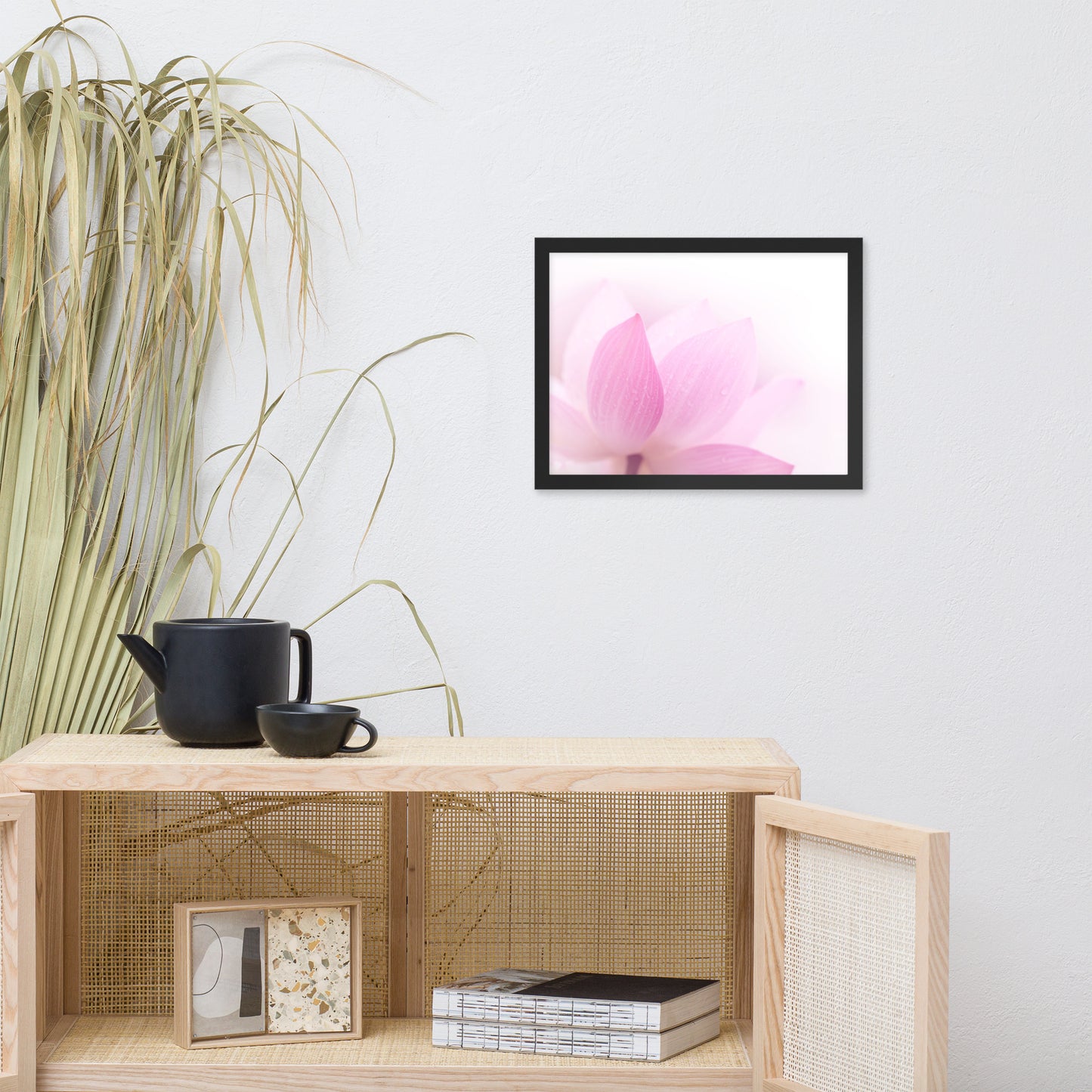 Peaceful Close-up Pink Lotus Petal Floral Framed Nature Photo Paper Poster