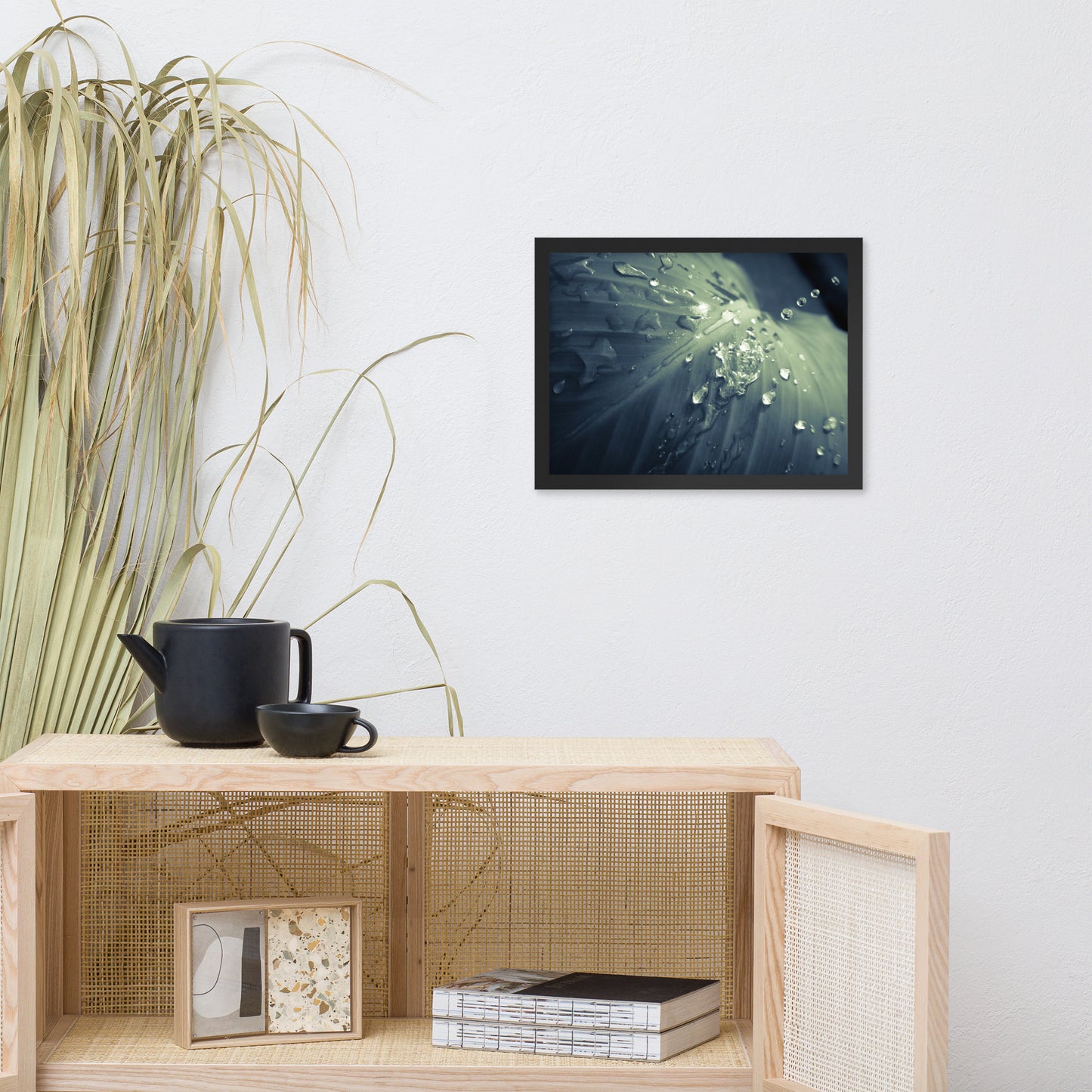 Rain Dropping on Canna Leaf Botanical Nature Photo Framed Wall Art Print