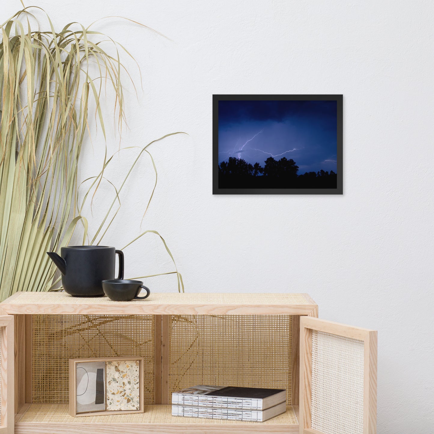 Lightning Over The Valley Urban Landscape Photo Framed Wall Art Print