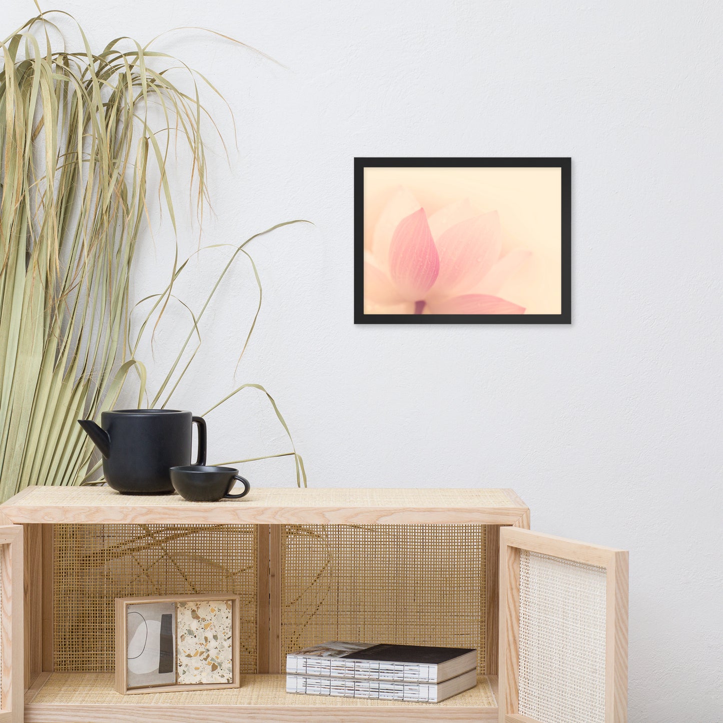 Tranquil Close-up Pink Lotus Petal Framed Photo Paper Poster