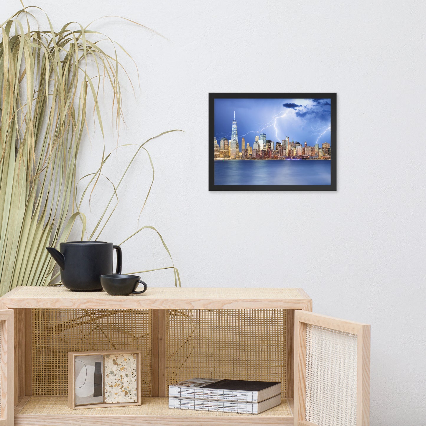 Electrifying New York Lightning Strikes the Skyline Architectural Photograph Framed Wall Art Print