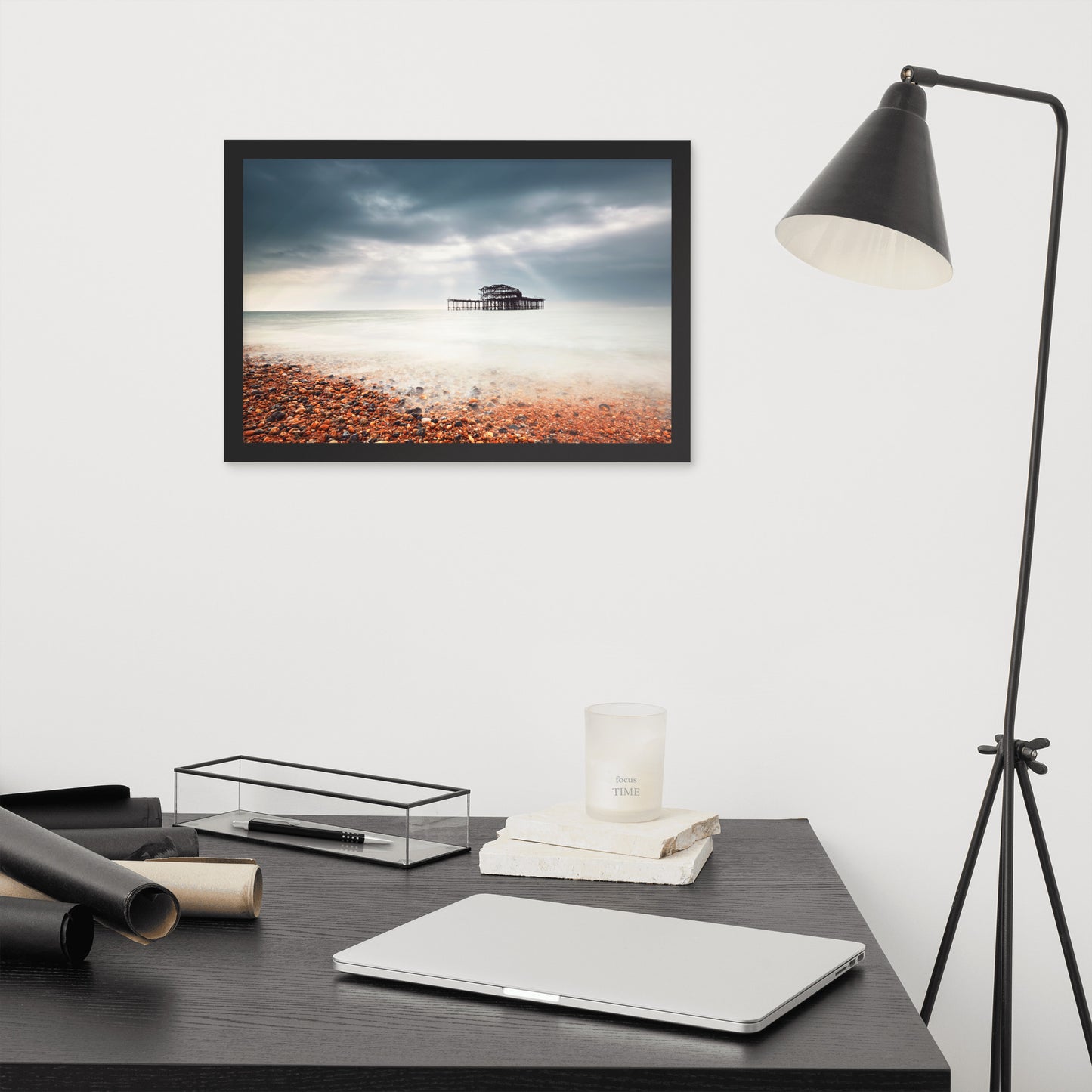 Beach Scene Prints Framed: Abandoned West Pier Vintage Gentle Touch Effect - Coastal / Beach / Seascape / Nature / Landscape Photo Framed Wall Art Print - Wall Decor - Artwork