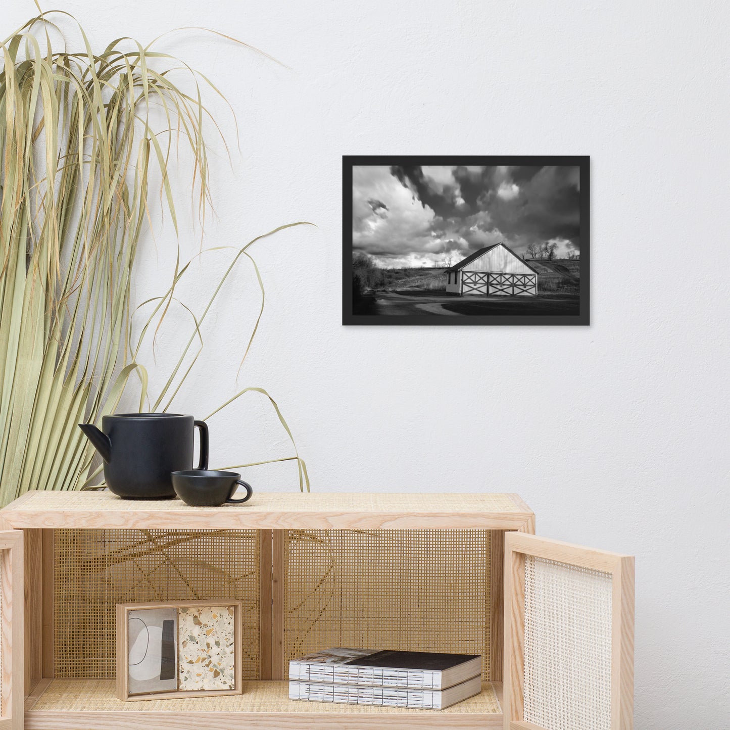 Guest Bedroom Art: Aging Barn in the Morning Sun in Black and White - Rural / Country Style Landscape / Nature Photograph Framed Wall Art Print - Wall Decor - Artwork