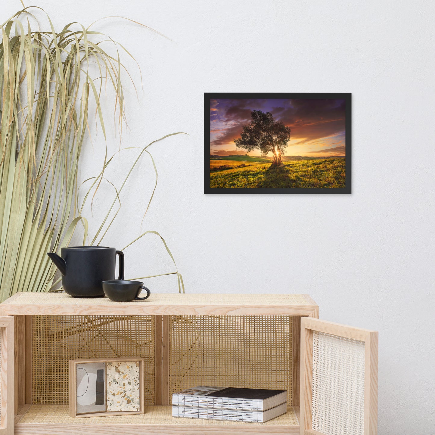 Countryside Olive Tree Sunset Landscape Photo Framed Wall Art Print