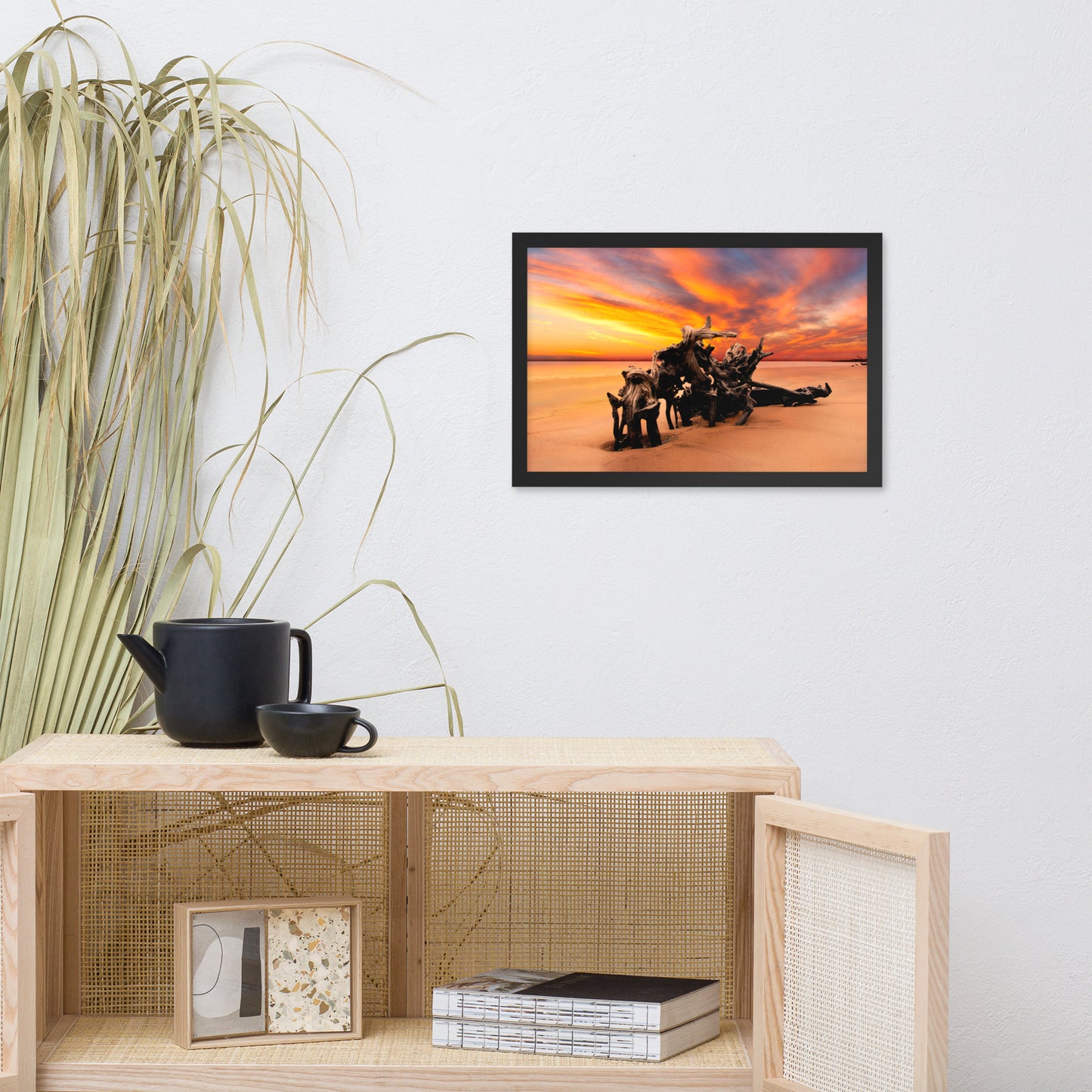Dried Tree Roots and Sunrise Boneyard Beach Jacksonville Florida Framed Wall Art Print
