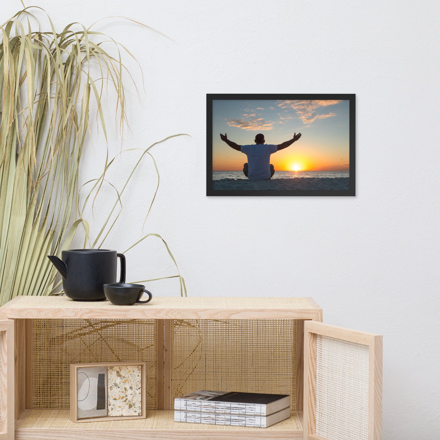 Embrace The Light Sunset Coastal Landscape Photo Framed Wall Art Print