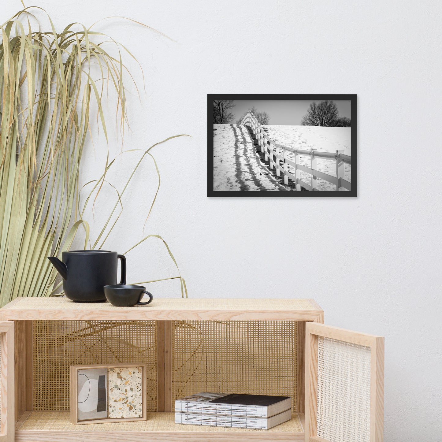 Endless Fences in Black & White Rural Landscape Framed Photo Paper Wall Art Prints