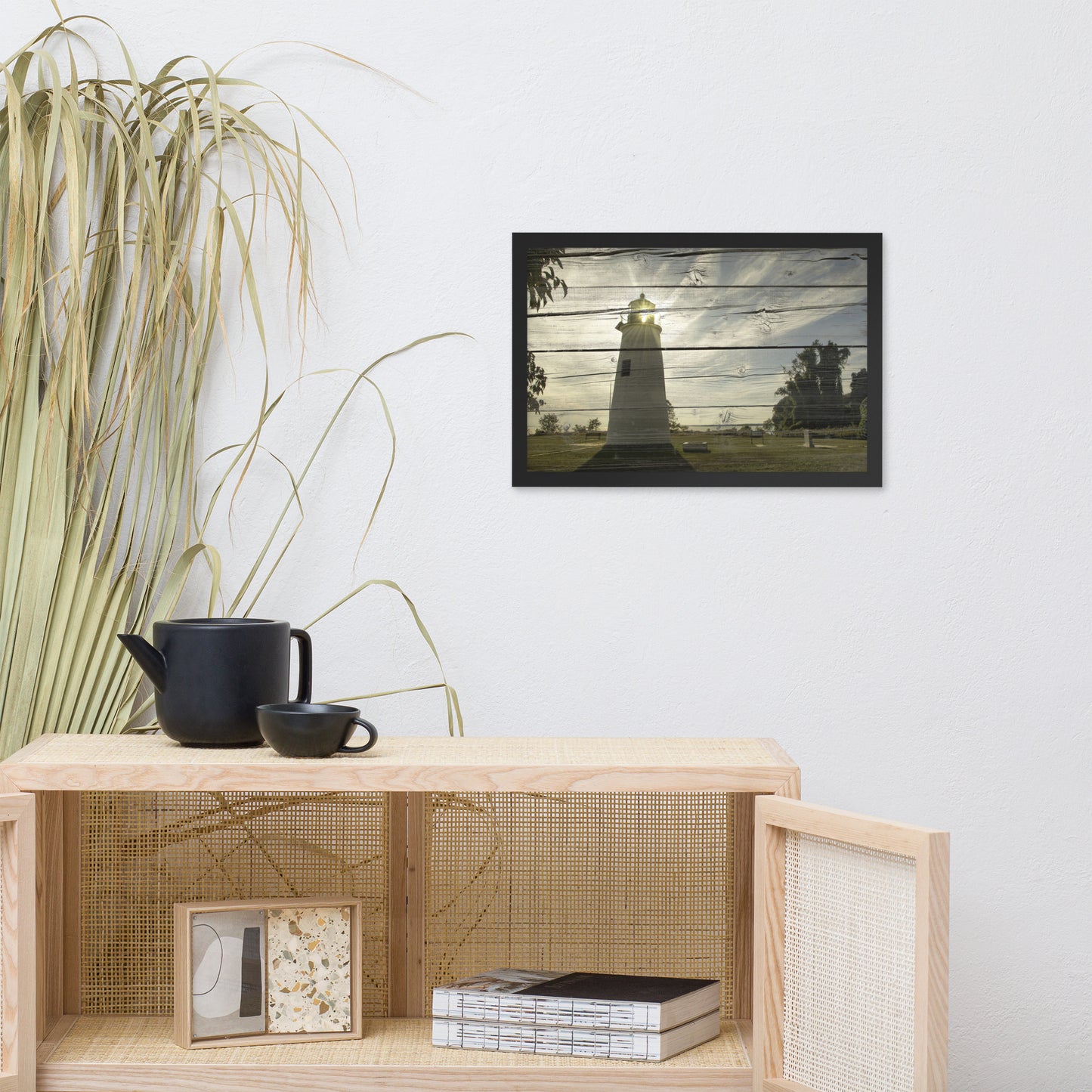 Faux Rustic Reclaimed Wood Turkey Point Lighthouse Framed Photo Wall Art Prints