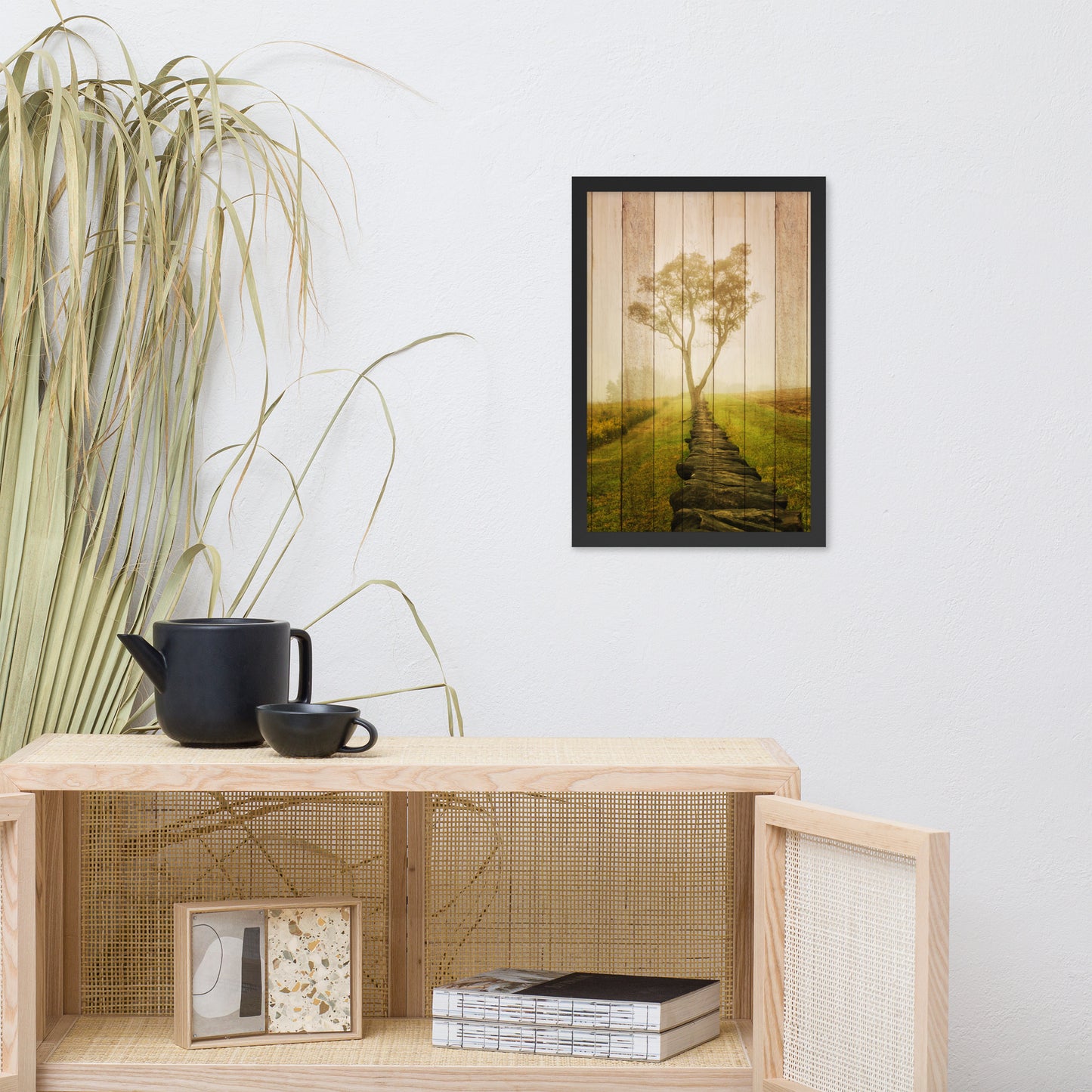 Faux Wood Calming Morning Landscape Framed Photo Wall Art Prints