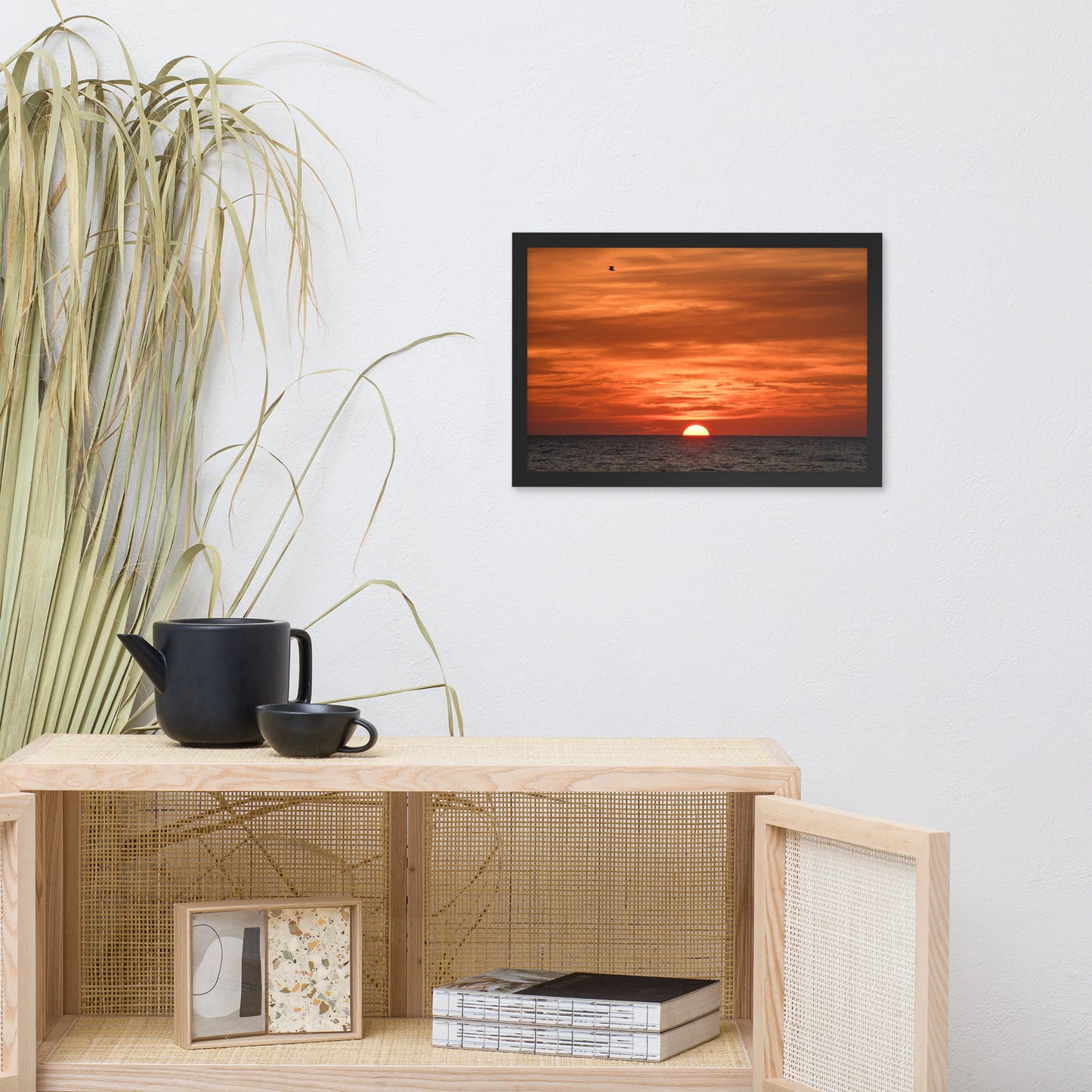 Fire in the Sky Coastal Sunset Landscape Photo Framed Wall Art Print