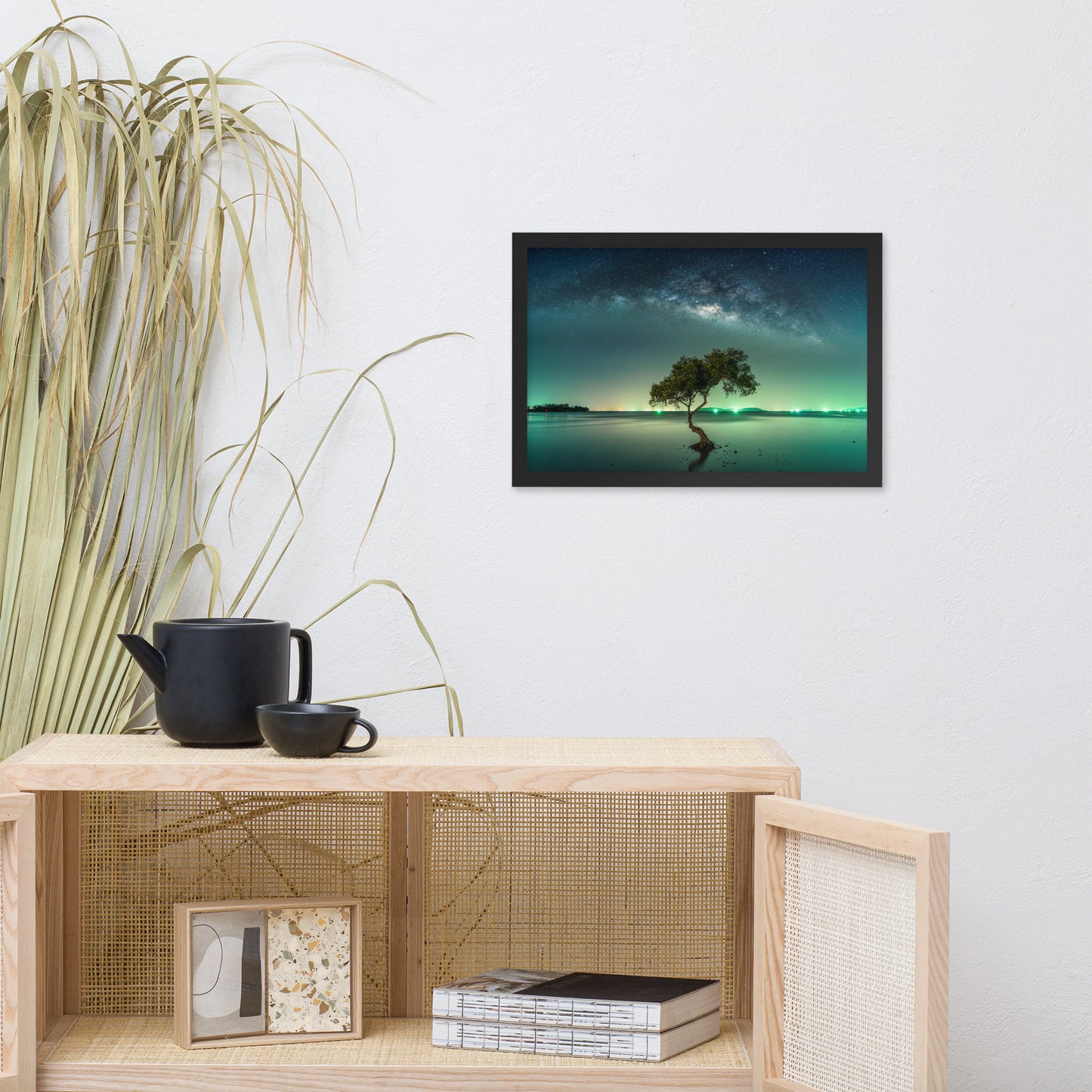Glowing Milky Way Galaxy with Tree Framed Wall Art Prints