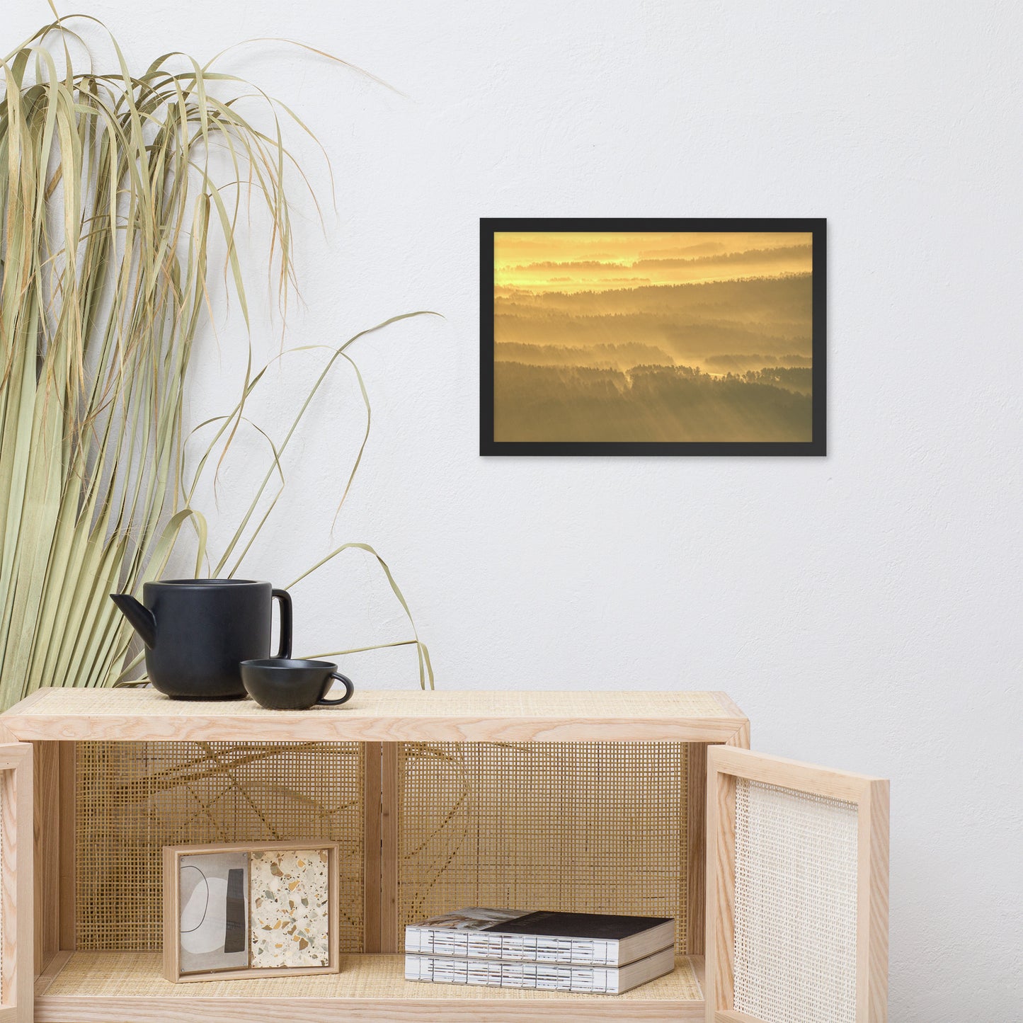 Golden Mist Valley - Hills & Mountain Range Framed Photo Paper Wall Art Prints