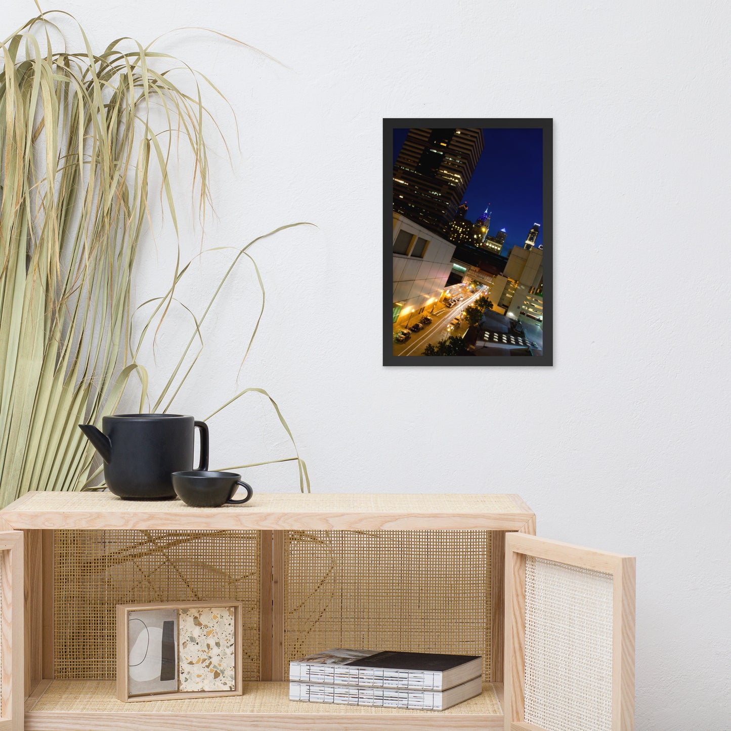 Light Trails in Philly Urban Landscape Photo Framed Wall Art Print