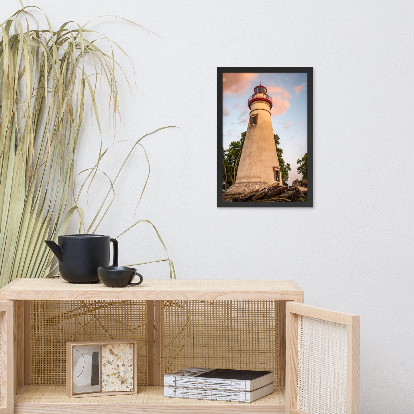 Marblehead Lighthouse at Sunset from the Shore Framed Photo Paper Wall Art Prints