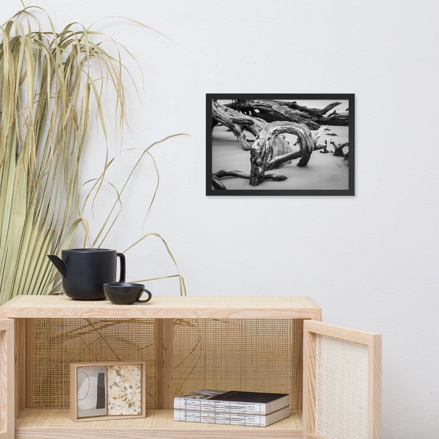 Dead Tree Boneyard Beach Florida 5 Black and White Rustic Landscape Photo Framed Wall Art Print