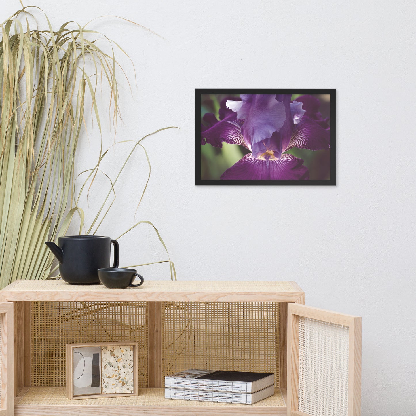 Glowing Iris Moody Midnight Floral Nature Photo Framed Wall Art Print