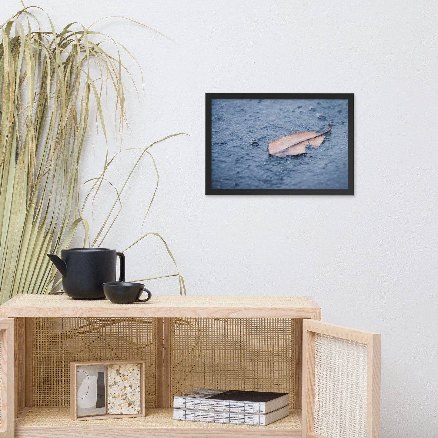 Fallen Leaf in The Rain Color Botanical Nature Photo Framed Wall Art Print