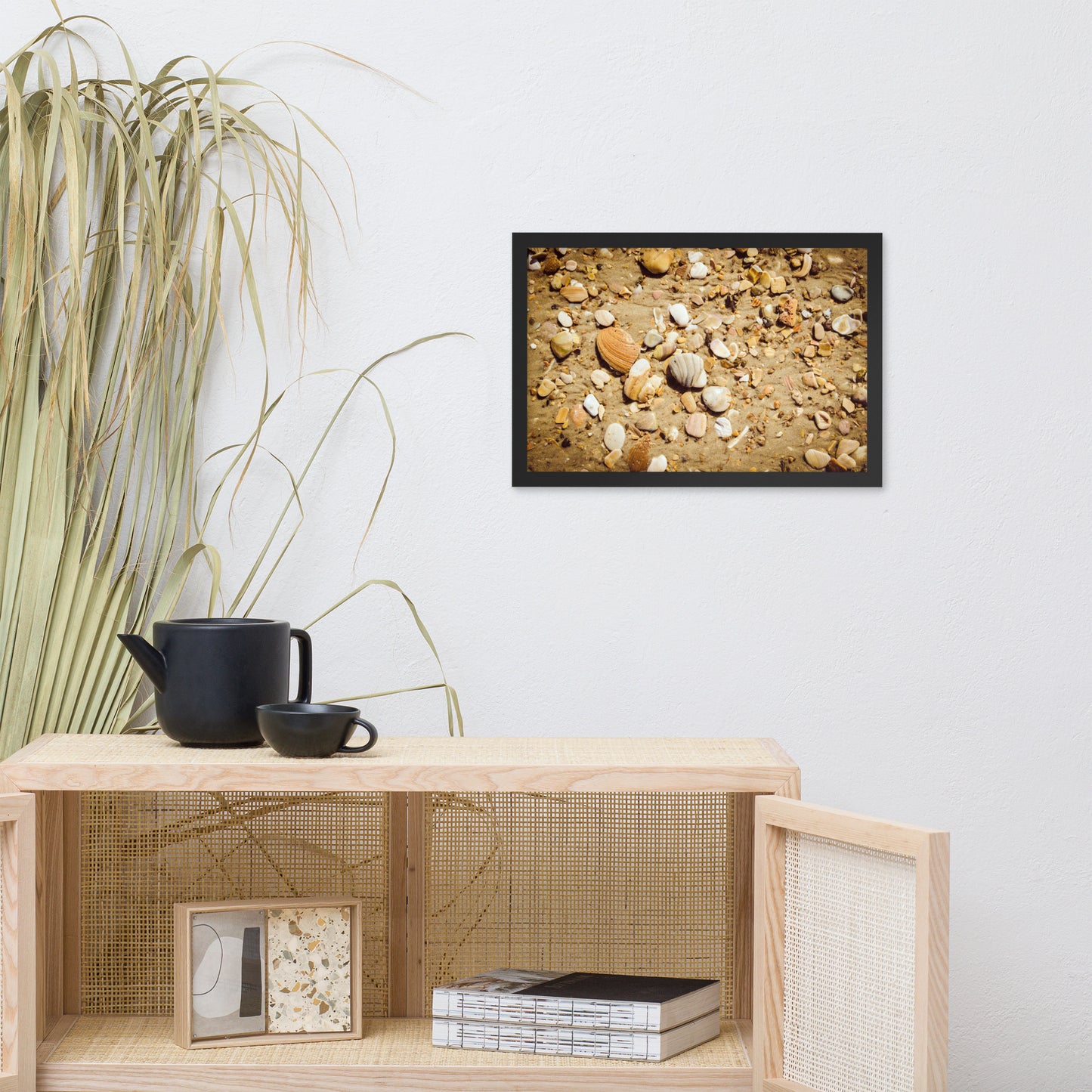 Broken Seashells and Sand Coastal Nature Photo Framed Wall Art Print