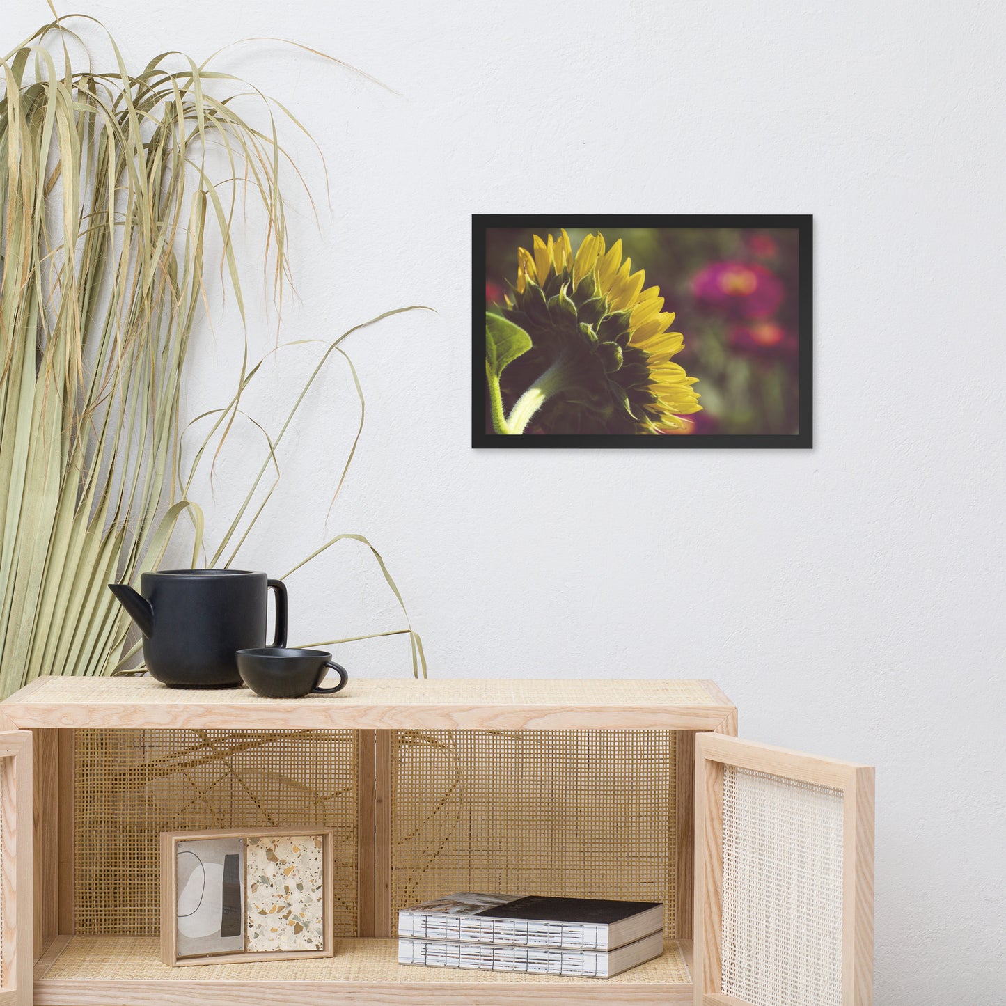 Dramatic Backside of Sunflower Grain Floral Photo Framed Wall Art Print