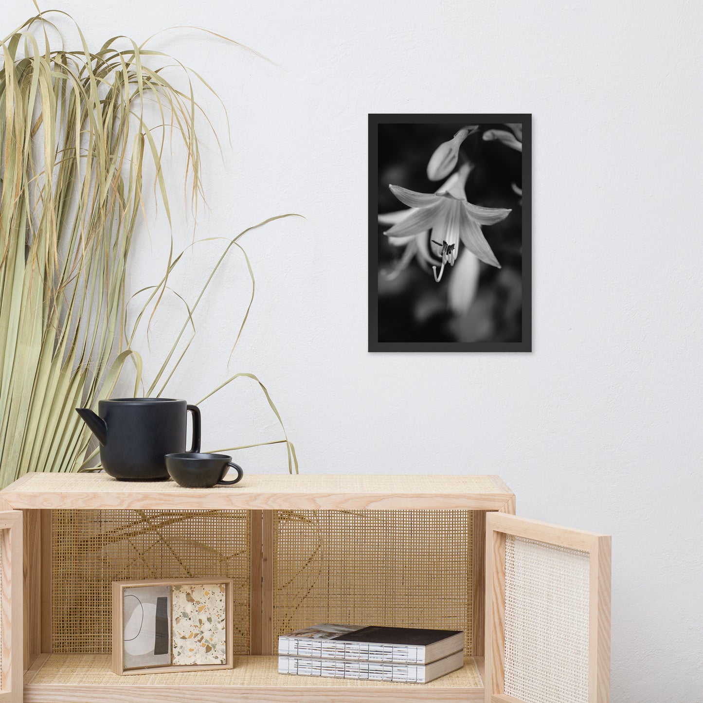 Hosta Bloom Black and White Floral Nature Photo Framed Wall Art Print