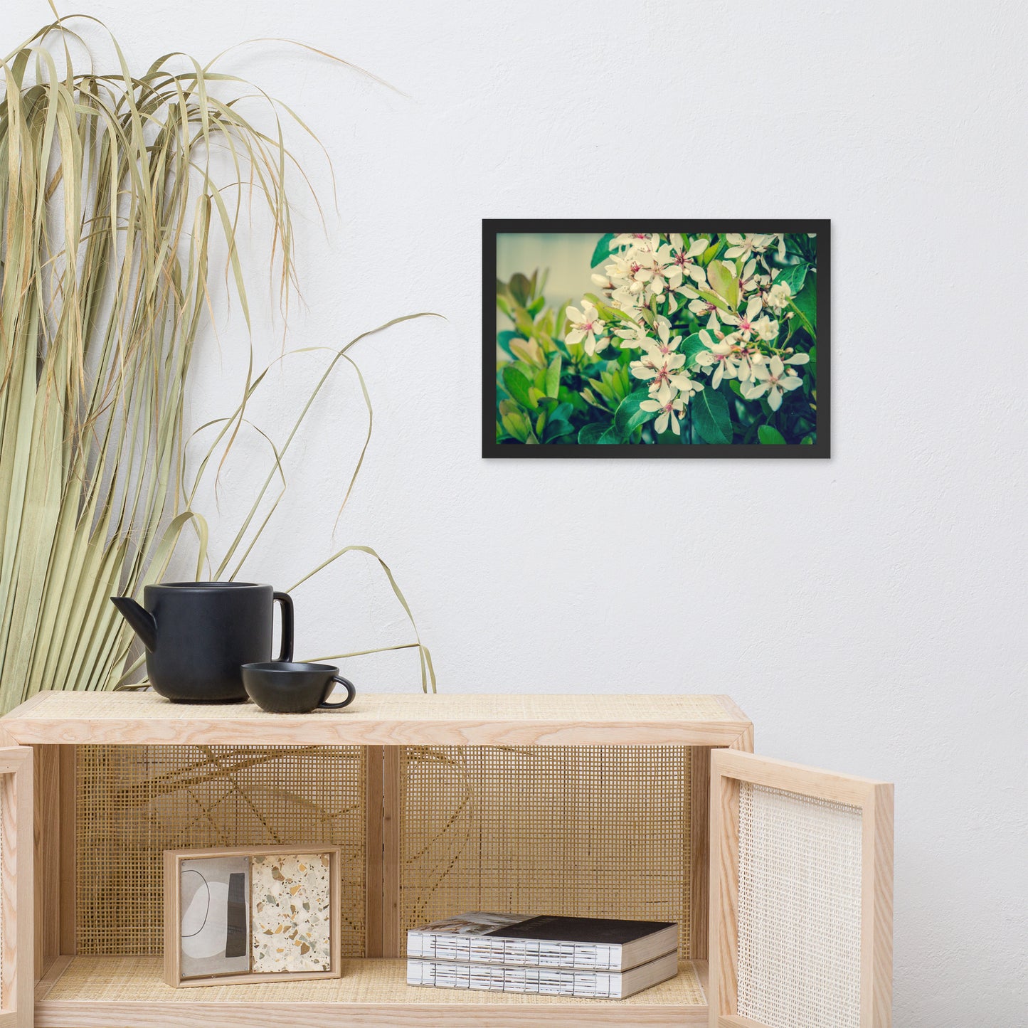 Indian Hawthorn Shrub in Bloom Colorized Floral Nature Photo Framed Wall Art Print