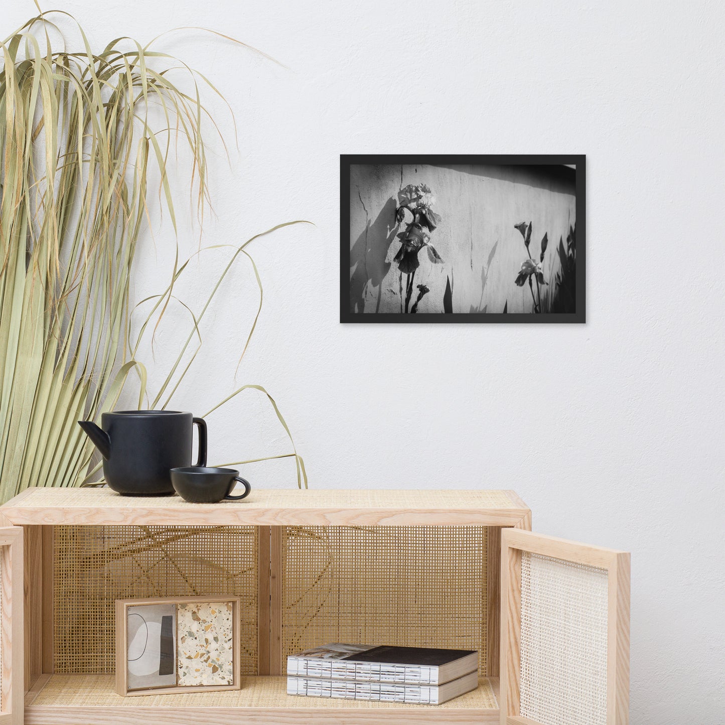 Iris on Wall Black and White Floral Nature Photo Framed Wall Art Print