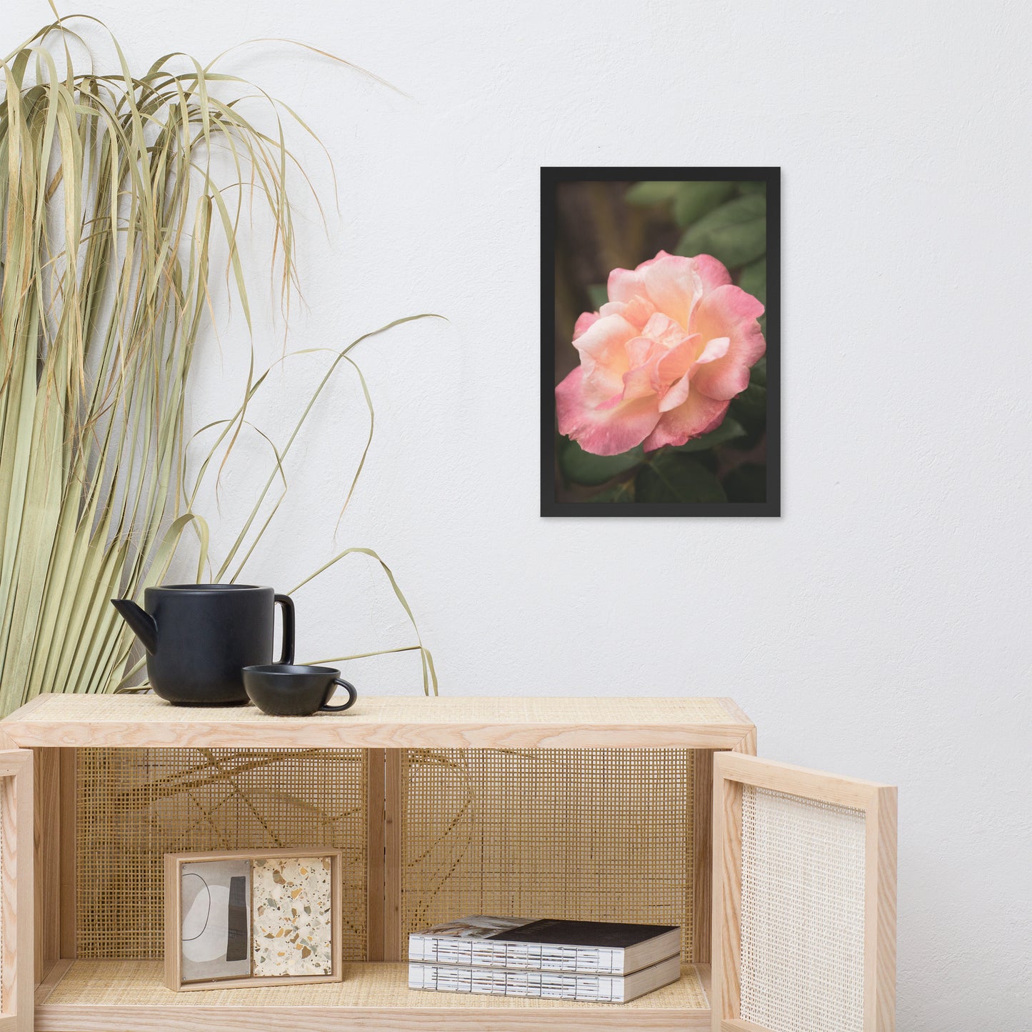 Pink and White Softened Rose Floral Nature Photo Framed Wall Art Print