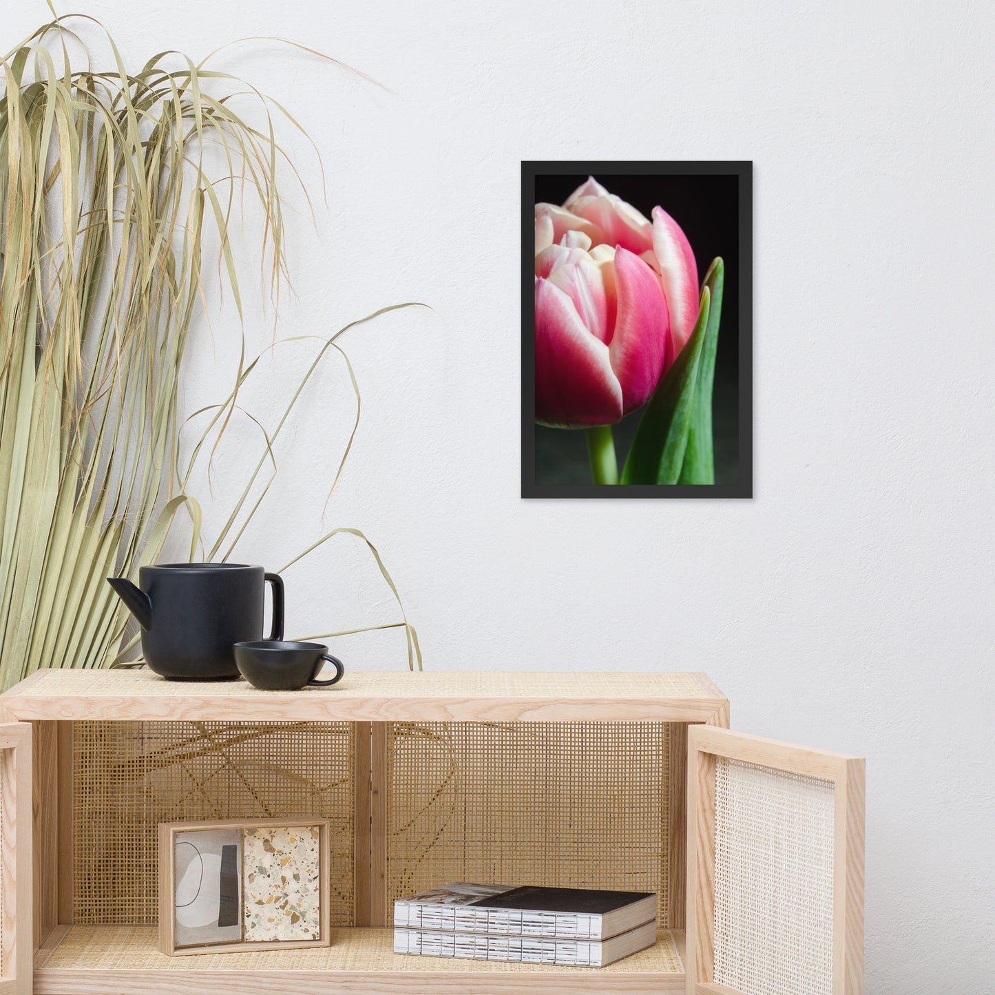 Pink and White Tulip Floral Nature Photo Framed Wall Art Print