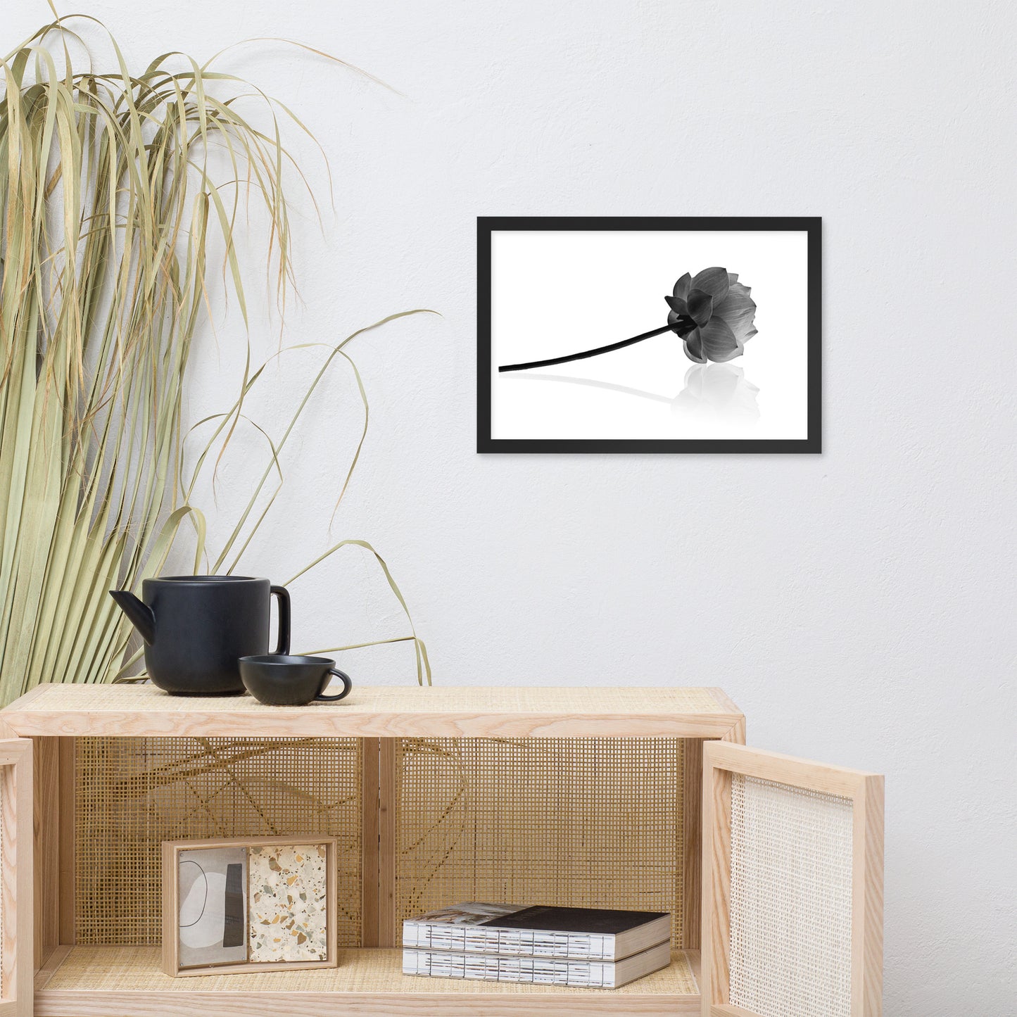 Resting Lotus Flower Black and White Effect Framed Photo Paper Poster