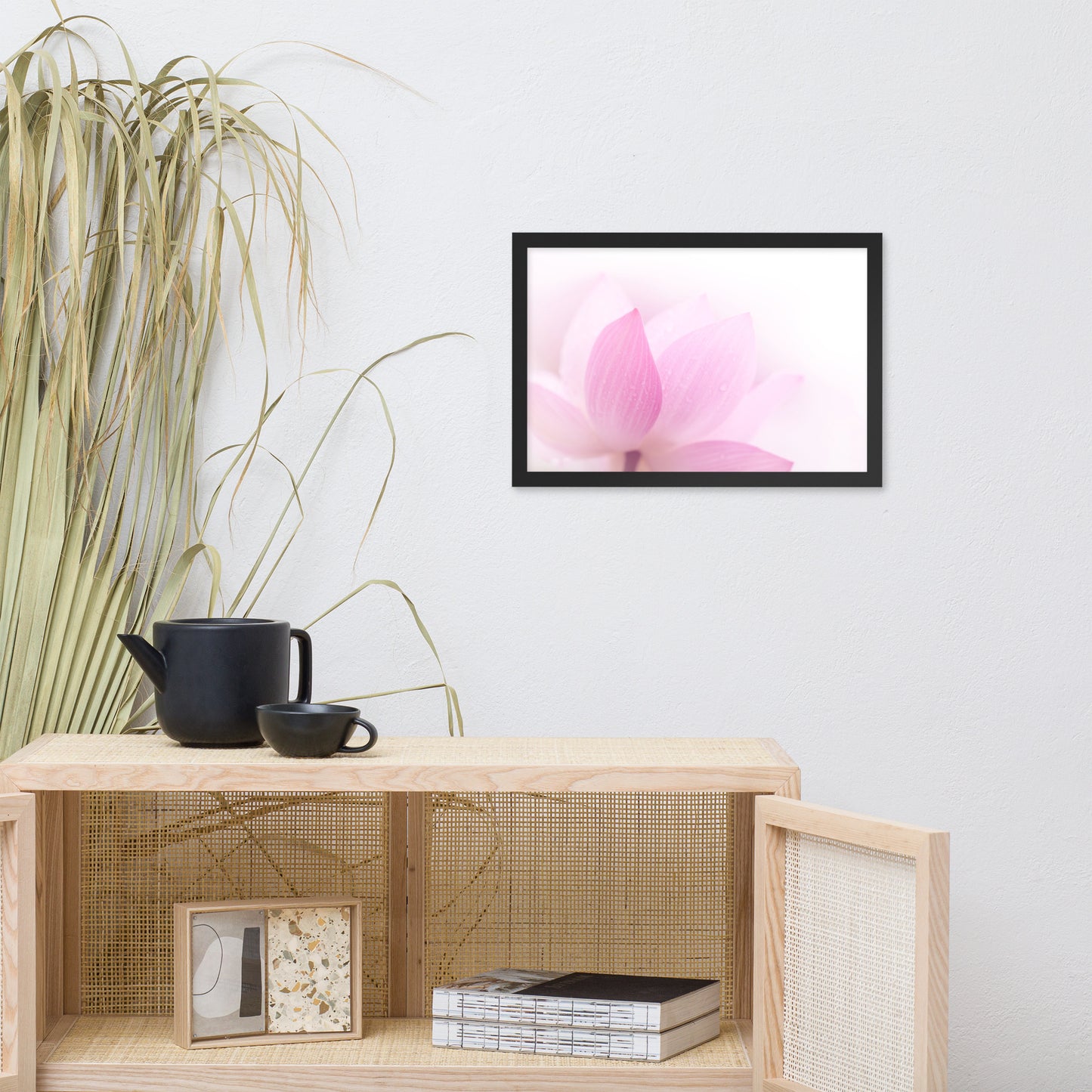 Peaceful Close-up Pink Lotus Petal Floral Framed Nature Photo Paper Poster