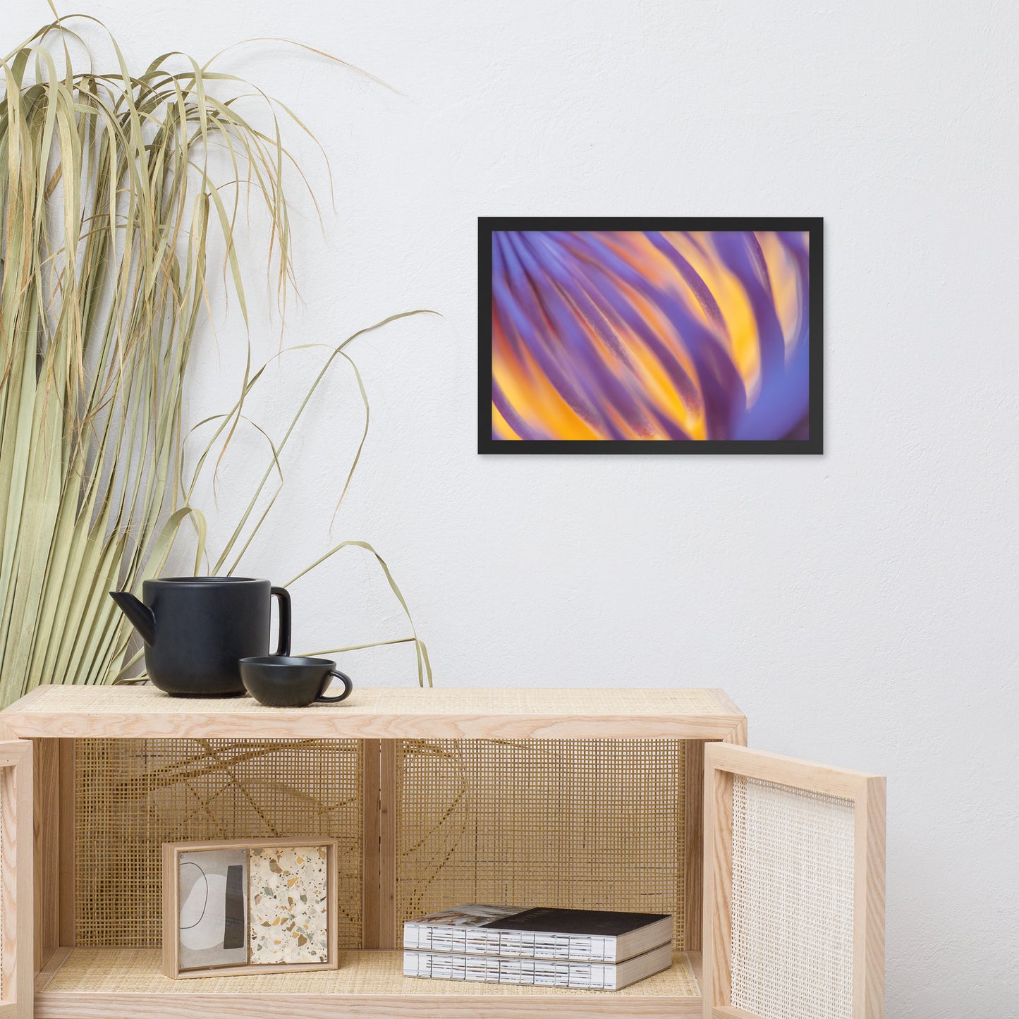 Purple and Yellow Lotus Flower Filaments Framed Photo Paper Poster - Nature Photography