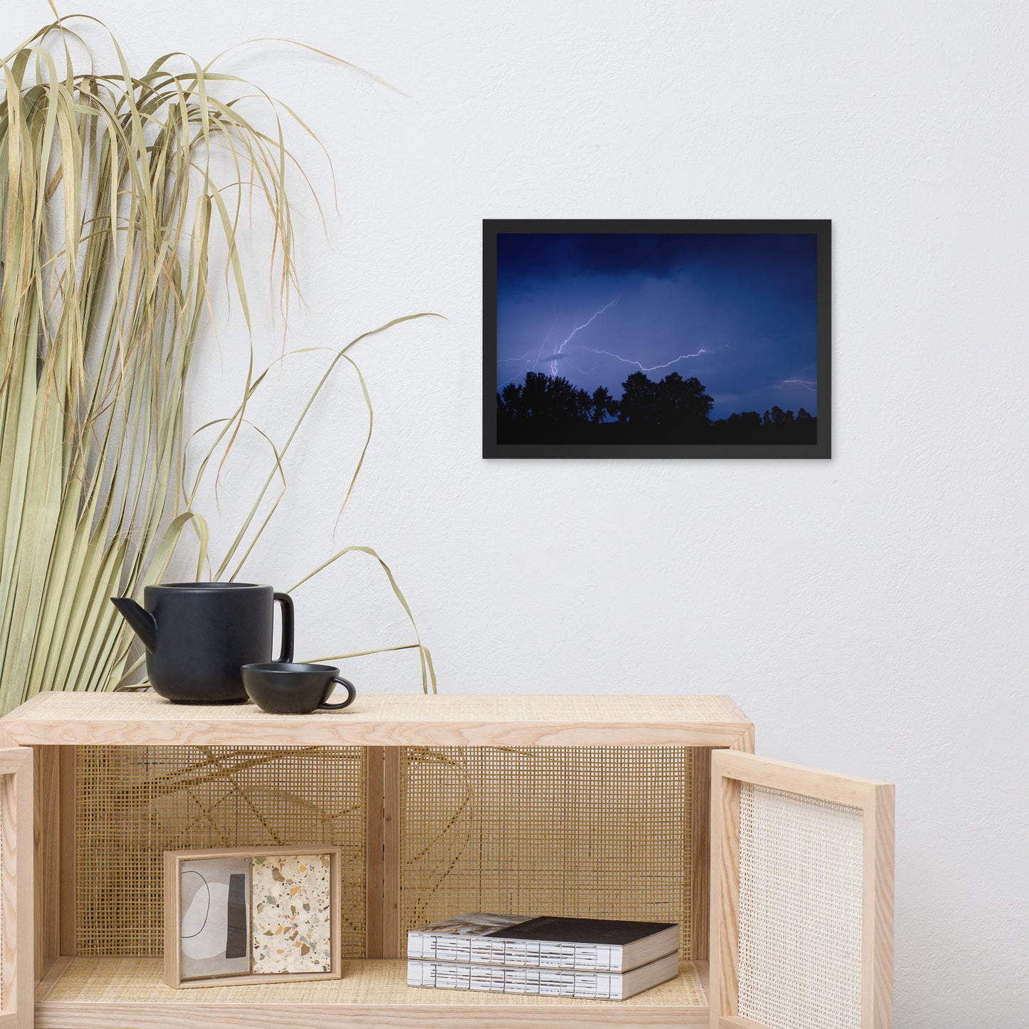 Lightning Over The Valley Urban Landscape Photo Framed Wall Art Print