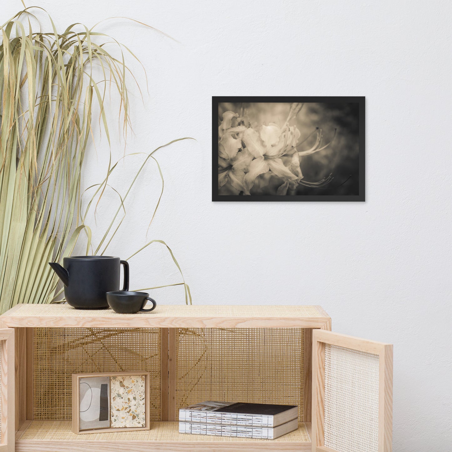 Sepia Aged Rhododendron Blooms Floral Nature Photo Framed Wall Art Print