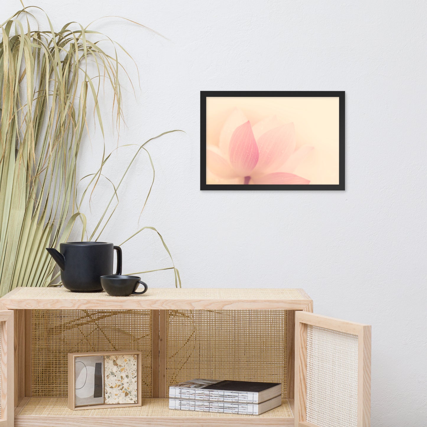 Tranquil Close-up Pink Lotus Petal Framed Photo Paper Poster
