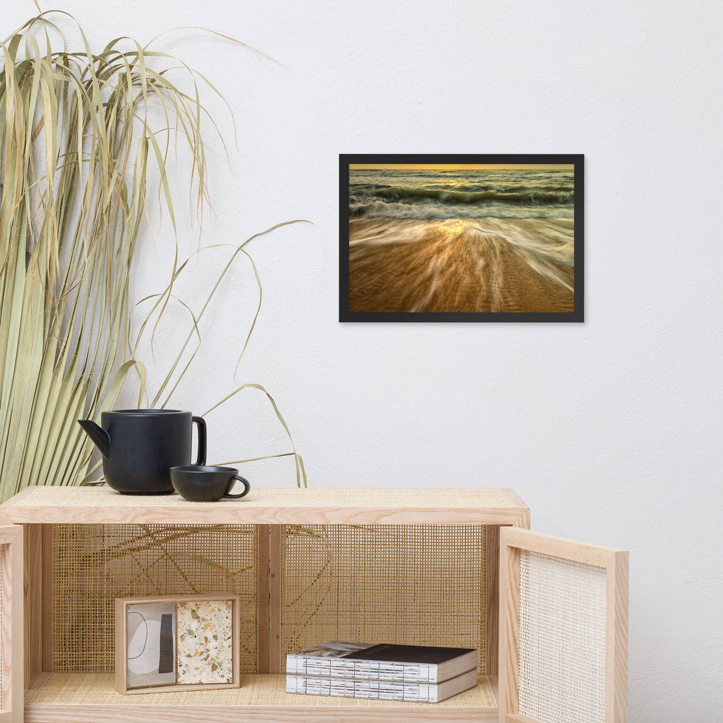 Washing Out to Sea Coastal Nature Photo Framed Wall Art Print